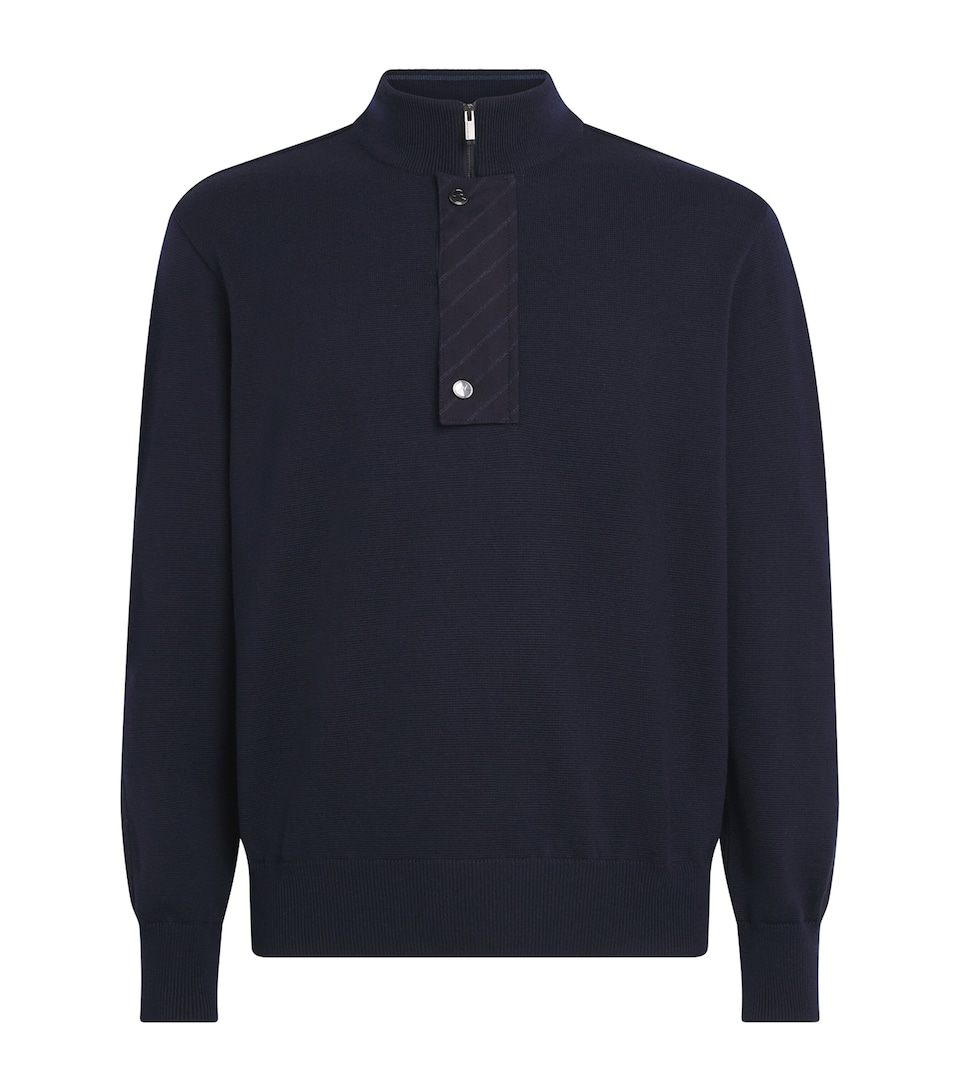 Paul & Shark Mens Virgin Wool Quarter-Zip Sweater Blue