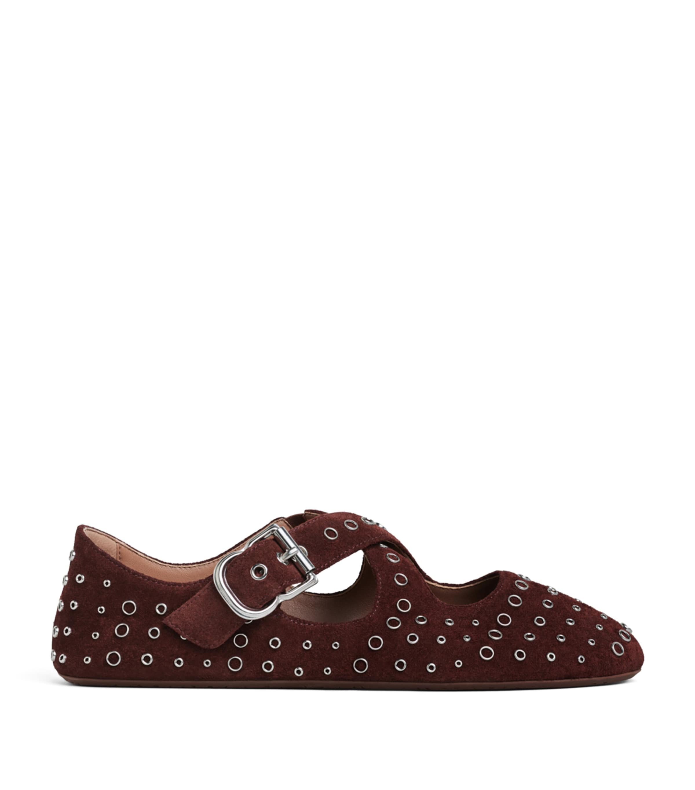Alaïa Suede Eyelet Criss-Cross Ballet Flats Ebene