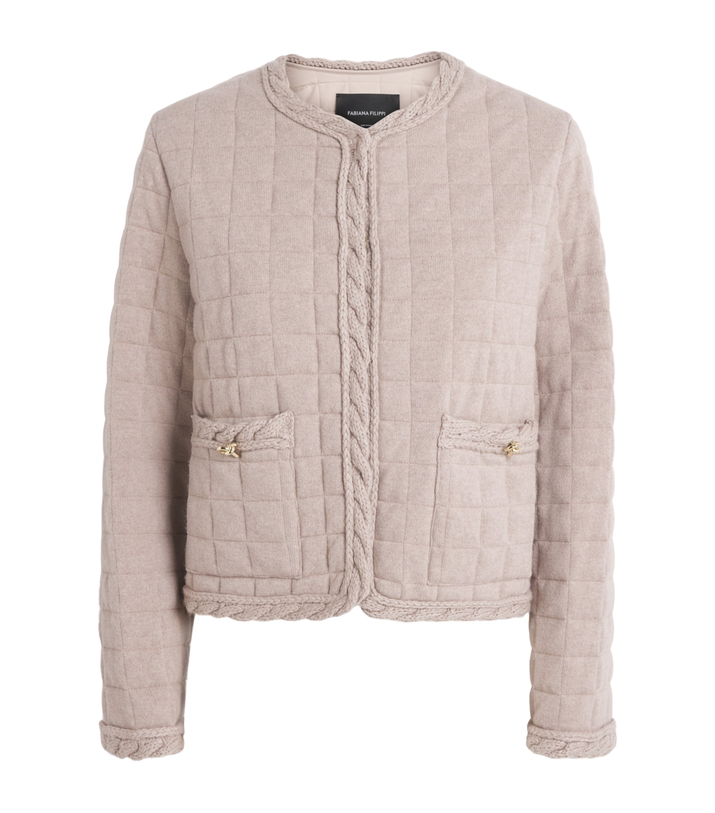 Fabiana Filippi Womens Wool-Silk-Cashmere Quilted Jacket Moka Meringa