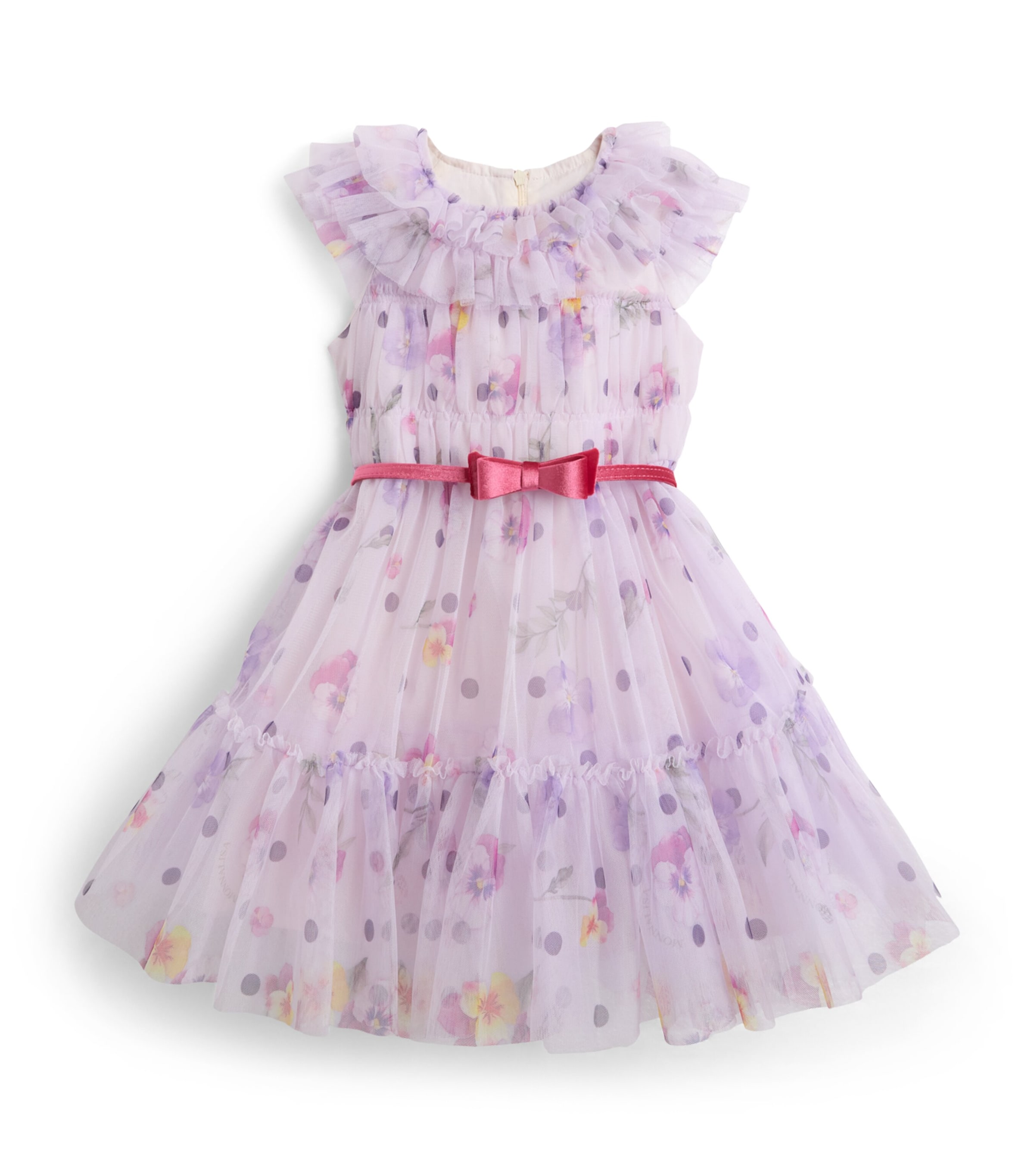 Monnalisa Tulle Printed Dress (2-12 Years) Malva Flower