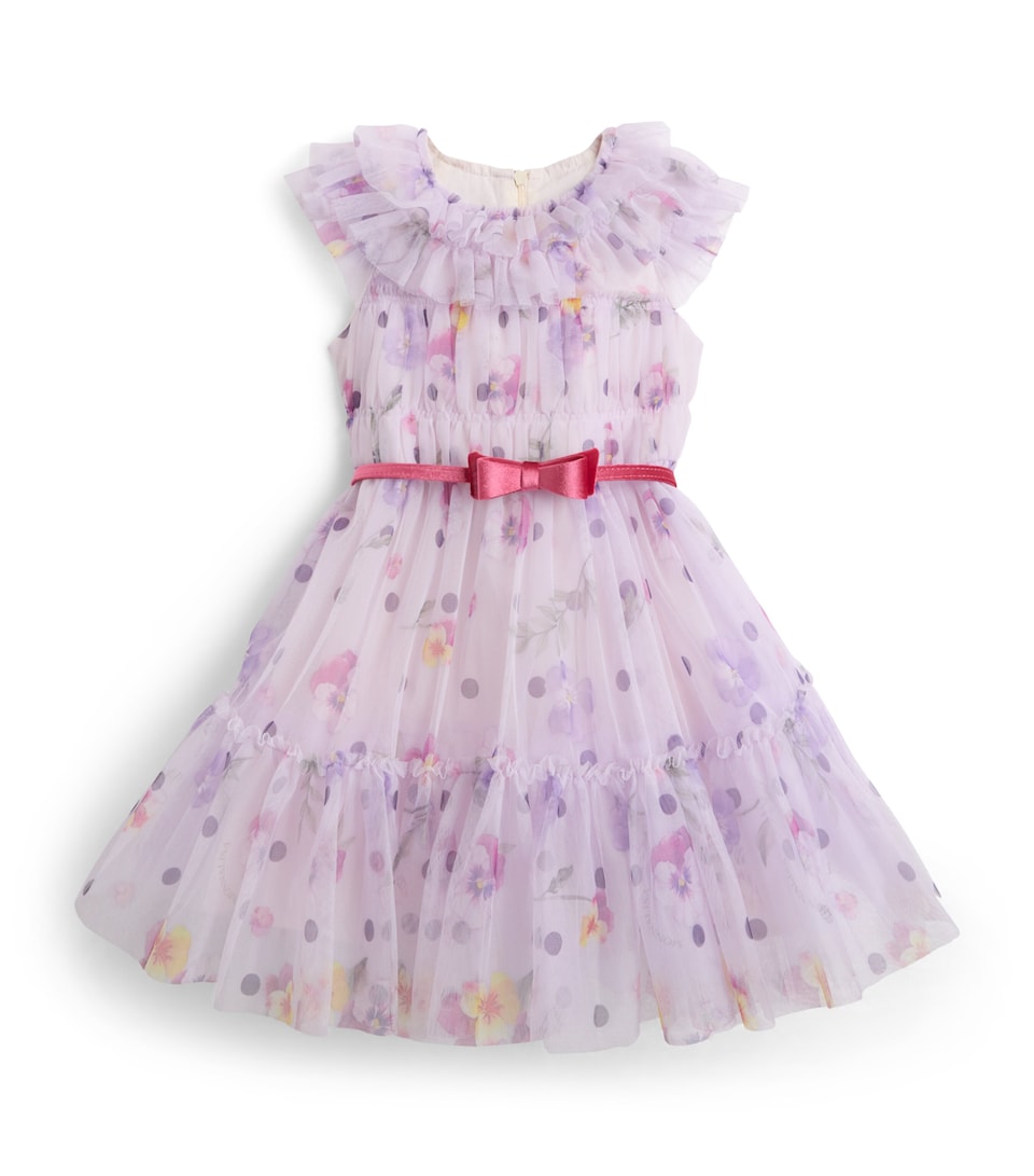 Monnalisa Tulle Printed Dress (2-12 Years) Malva Flower