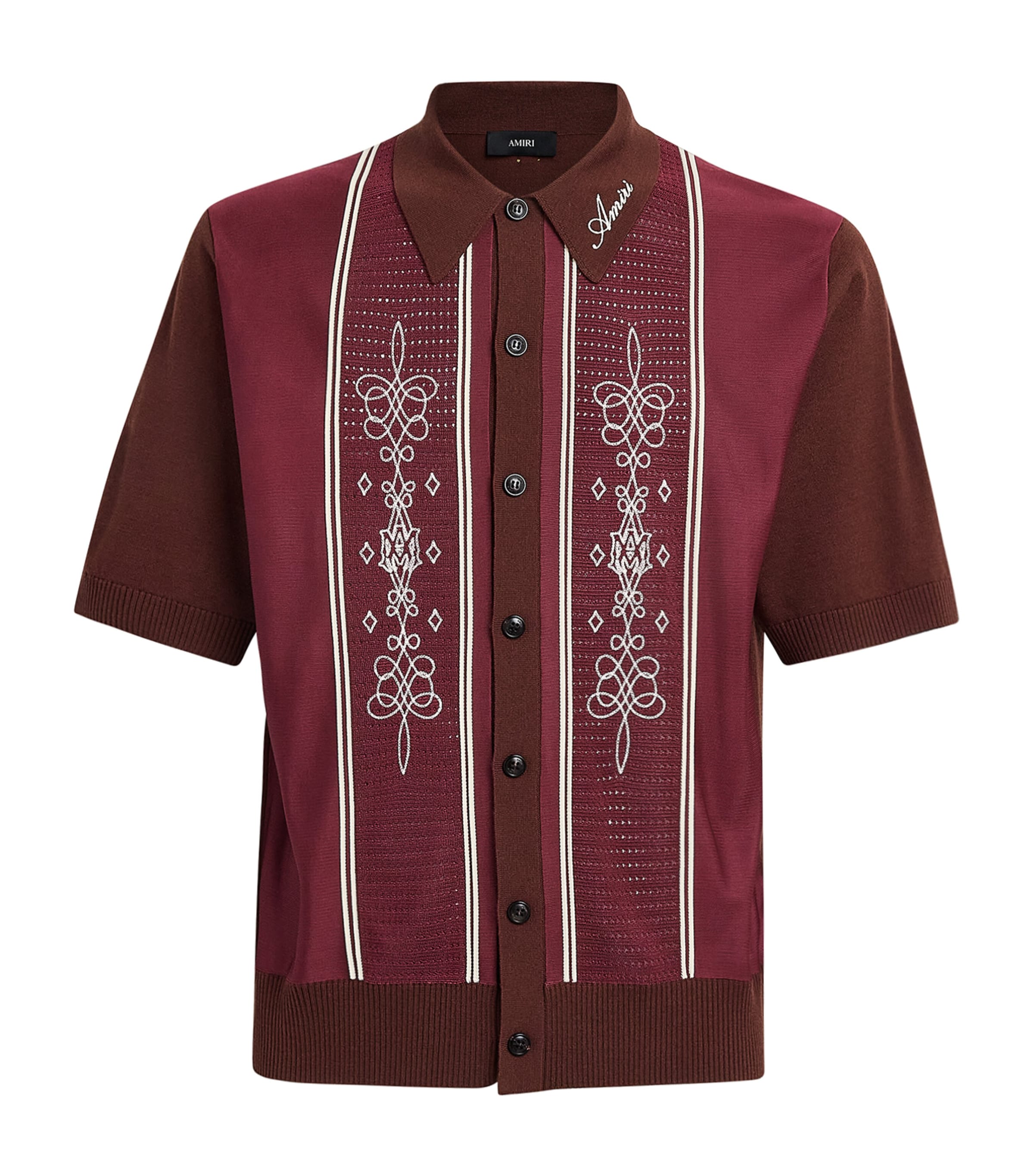 AMIRI Mens Wool-Blend Panelled Knit Shirt Brick