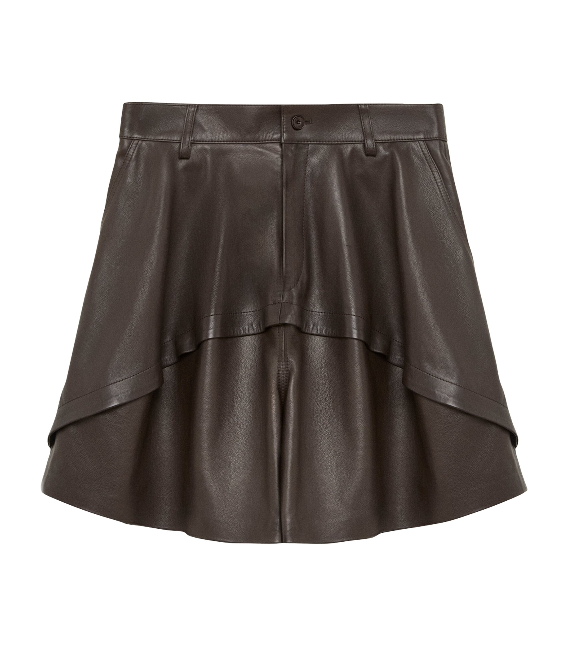 LOEWE Womens Nappa Leather Longline Shorts Dark Brown