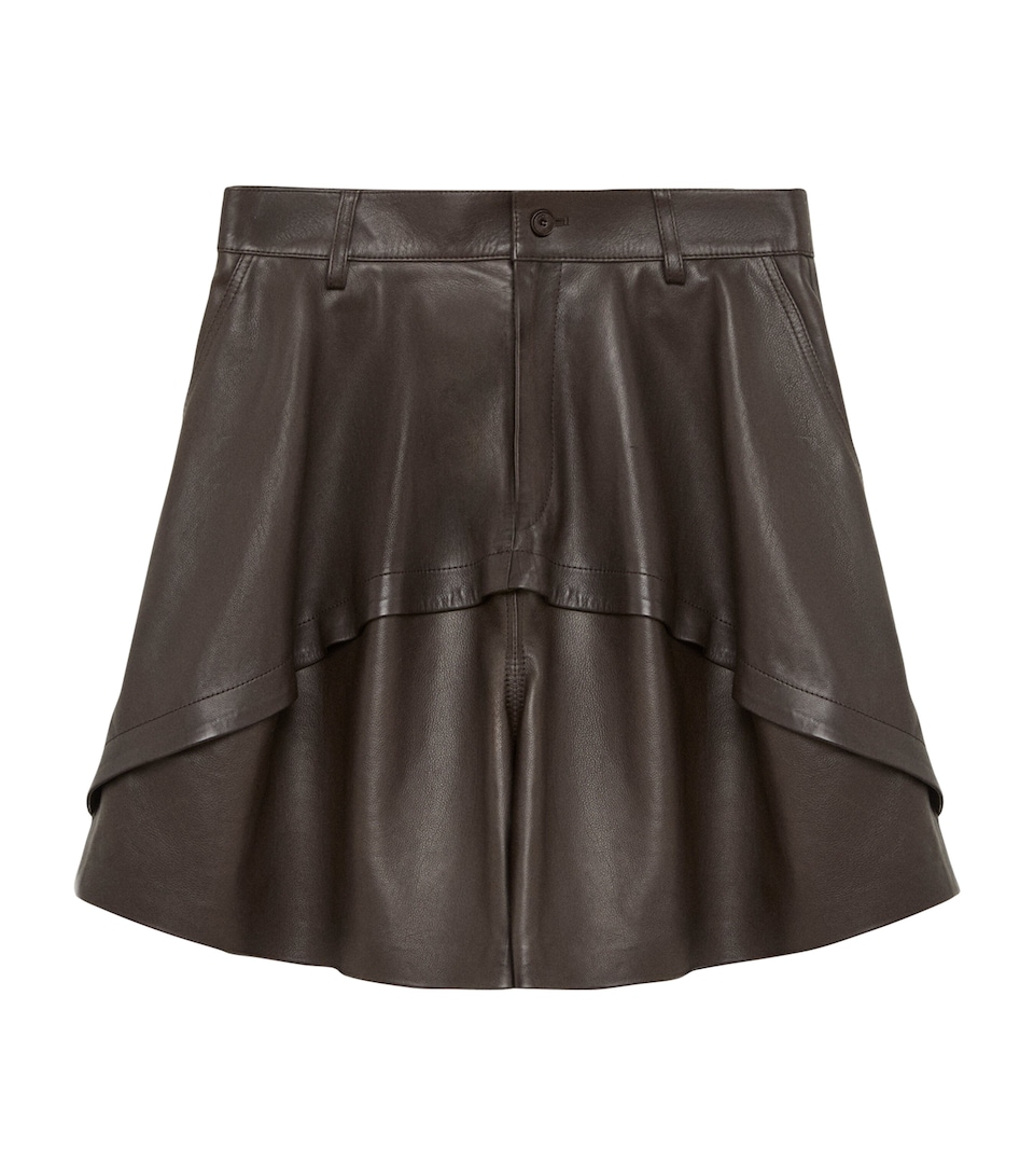 LOEWE Womens Nappa Leather Longline Shorts Dark Brown