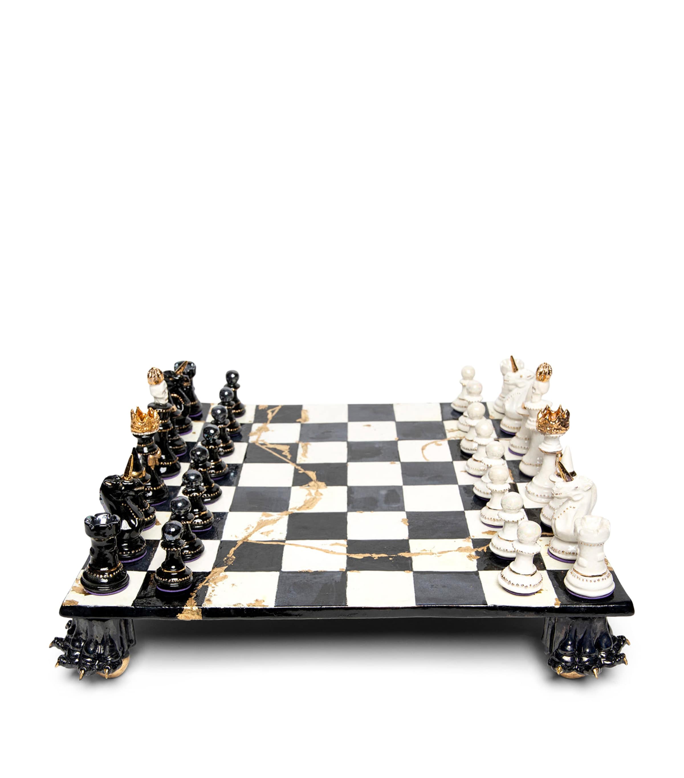 Purling Gold Leaf Bones of Stone Chess Set Black