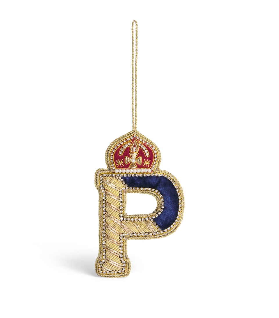 Tinker Tailor Velvet Crystal Letter P Tree Decoration Navy, Gold & Wine