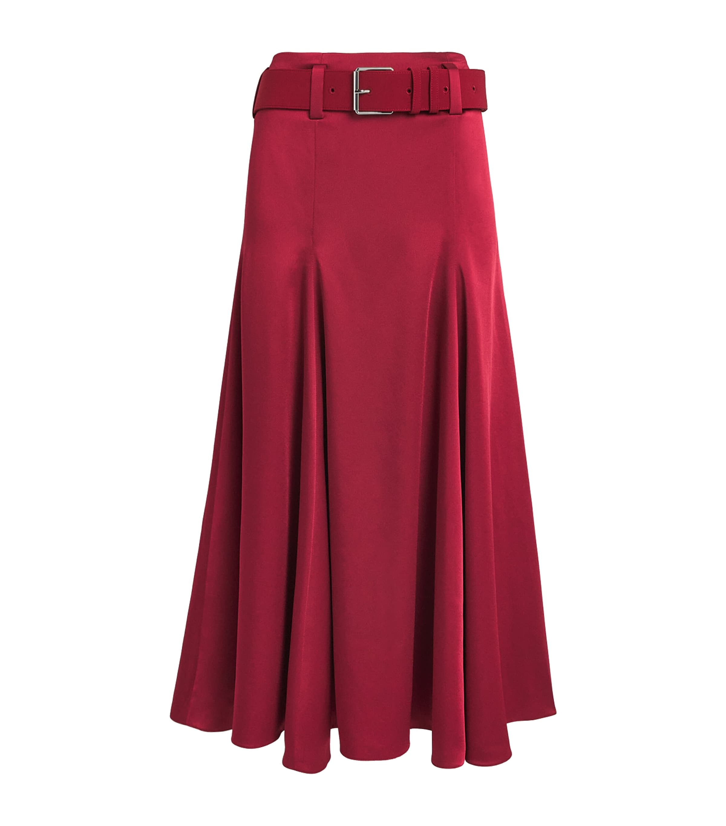 Safiyaa Womens Crepe Belted High-Waist Midi Skirt Rhubarb