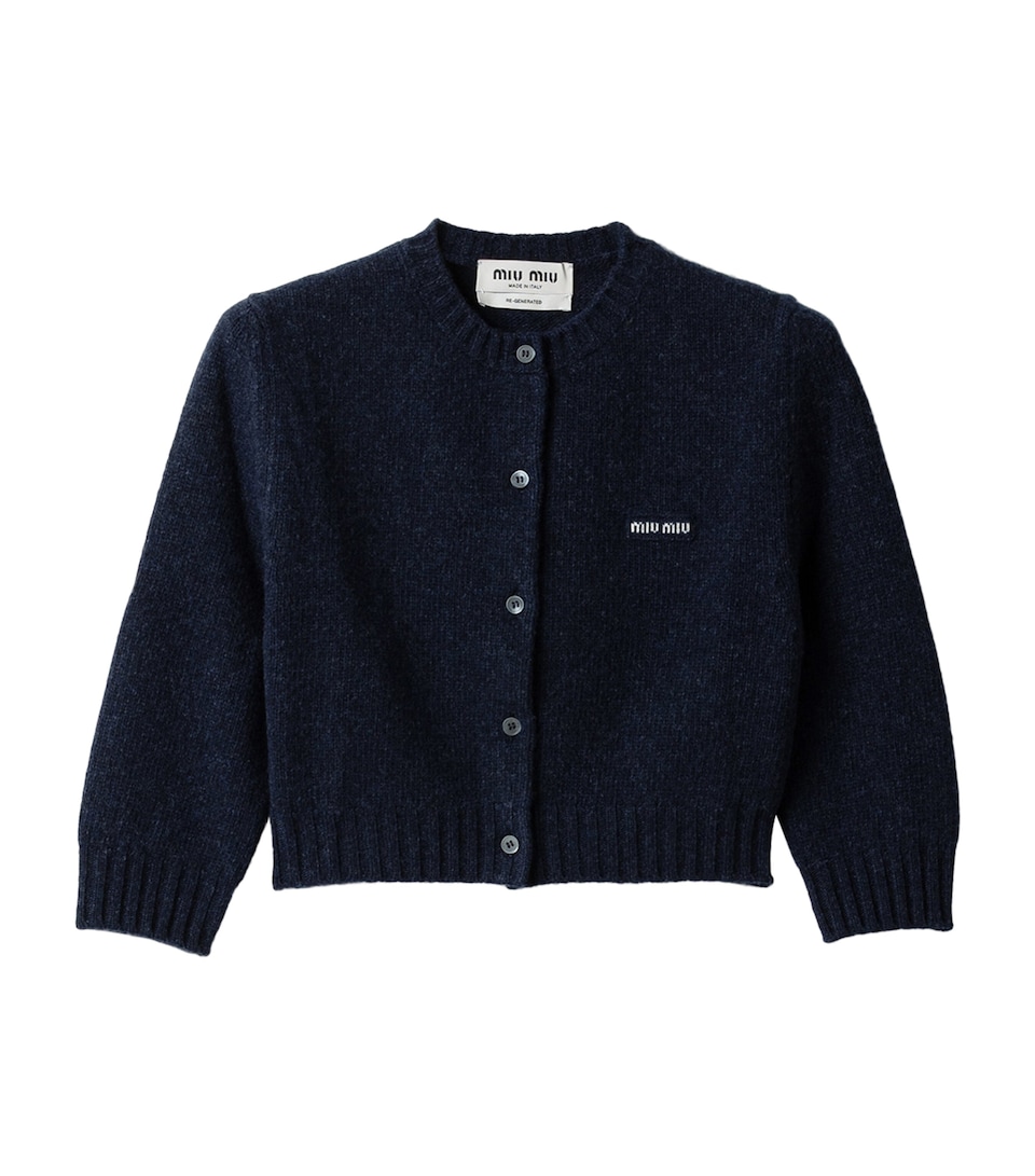 Miu Miu Womens Wool-Cashmere Cropped Cardigan Blue