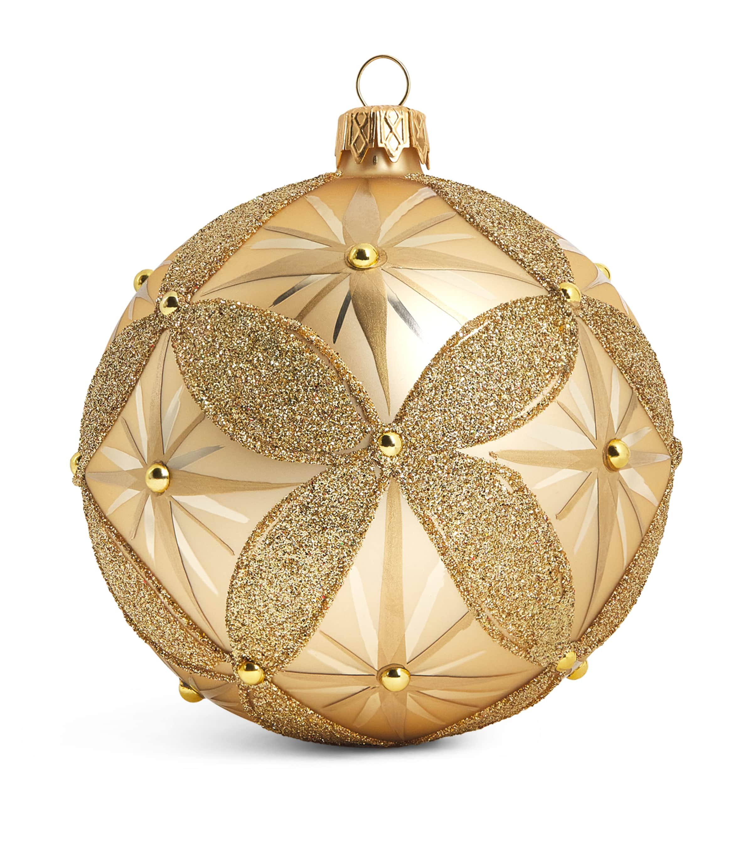Harrods Beaded Glitter Bauble Matt Gold