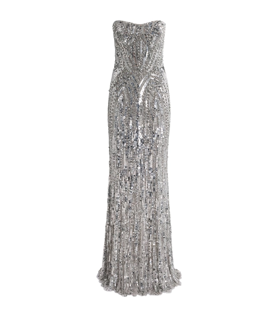 Jenny Packham Womens Embellished Euphoria Gown Ammonite Silver