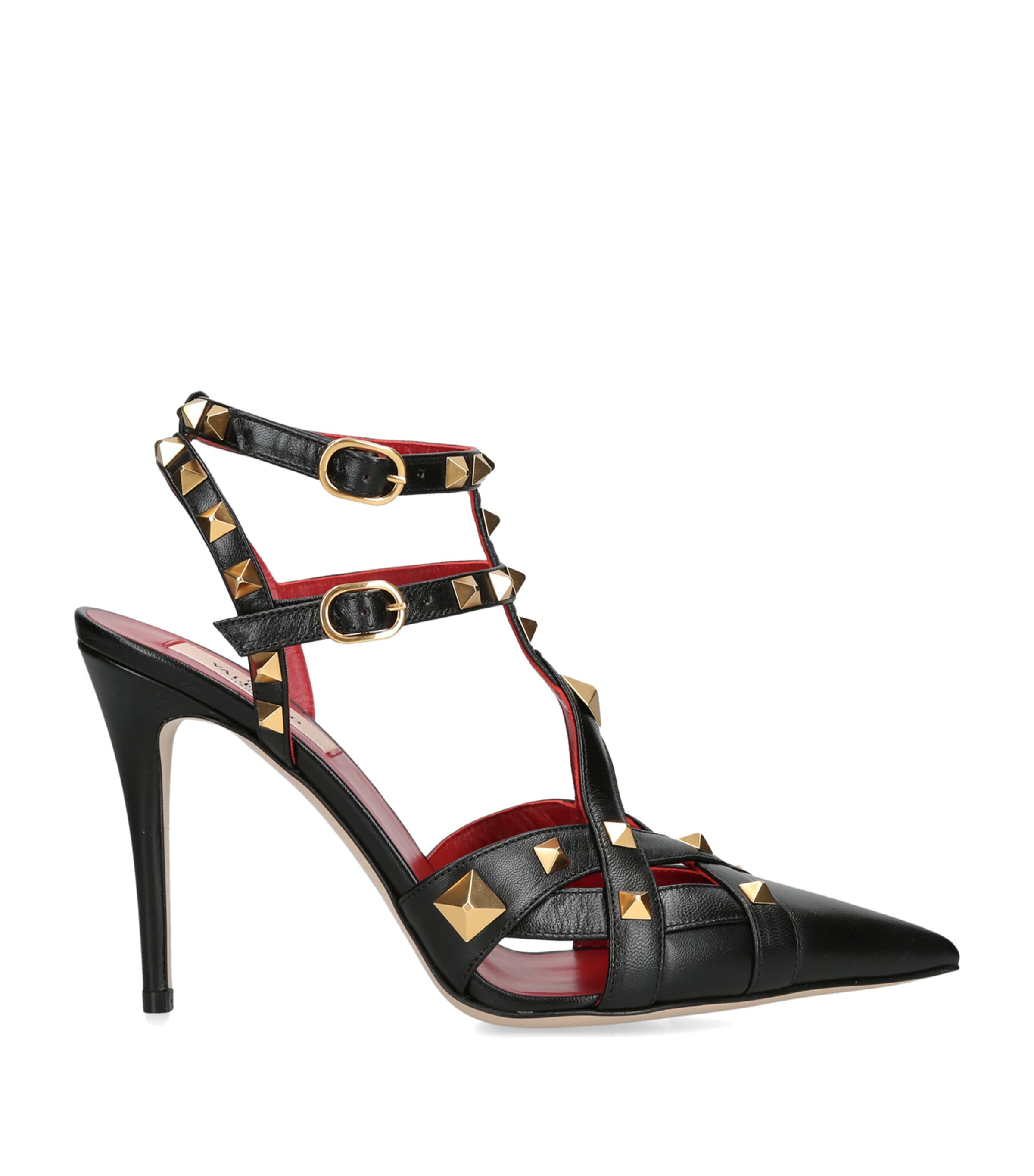 Valentino Garavani Leather Studdy Heeled Sandals 100 Blk/other
