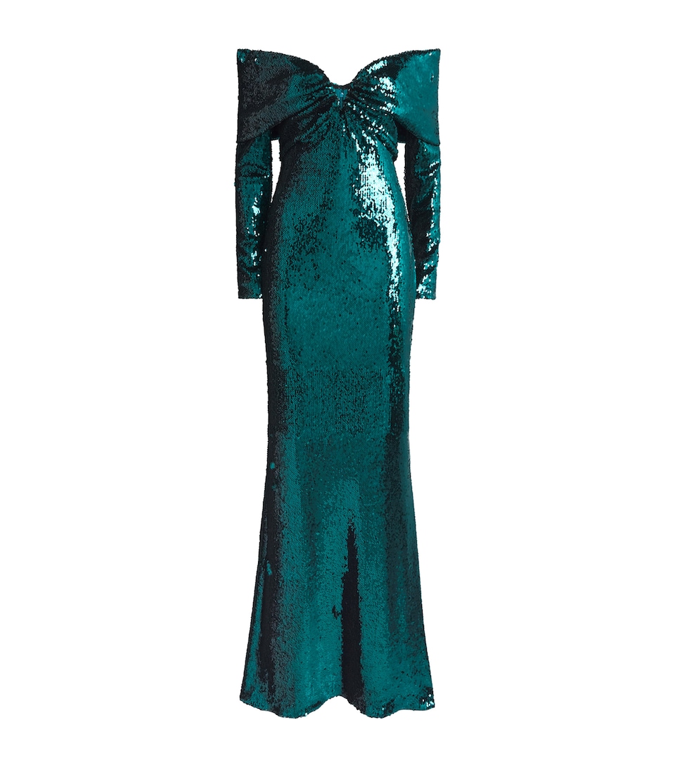 Sequinned Off-The-Shoulder Gown