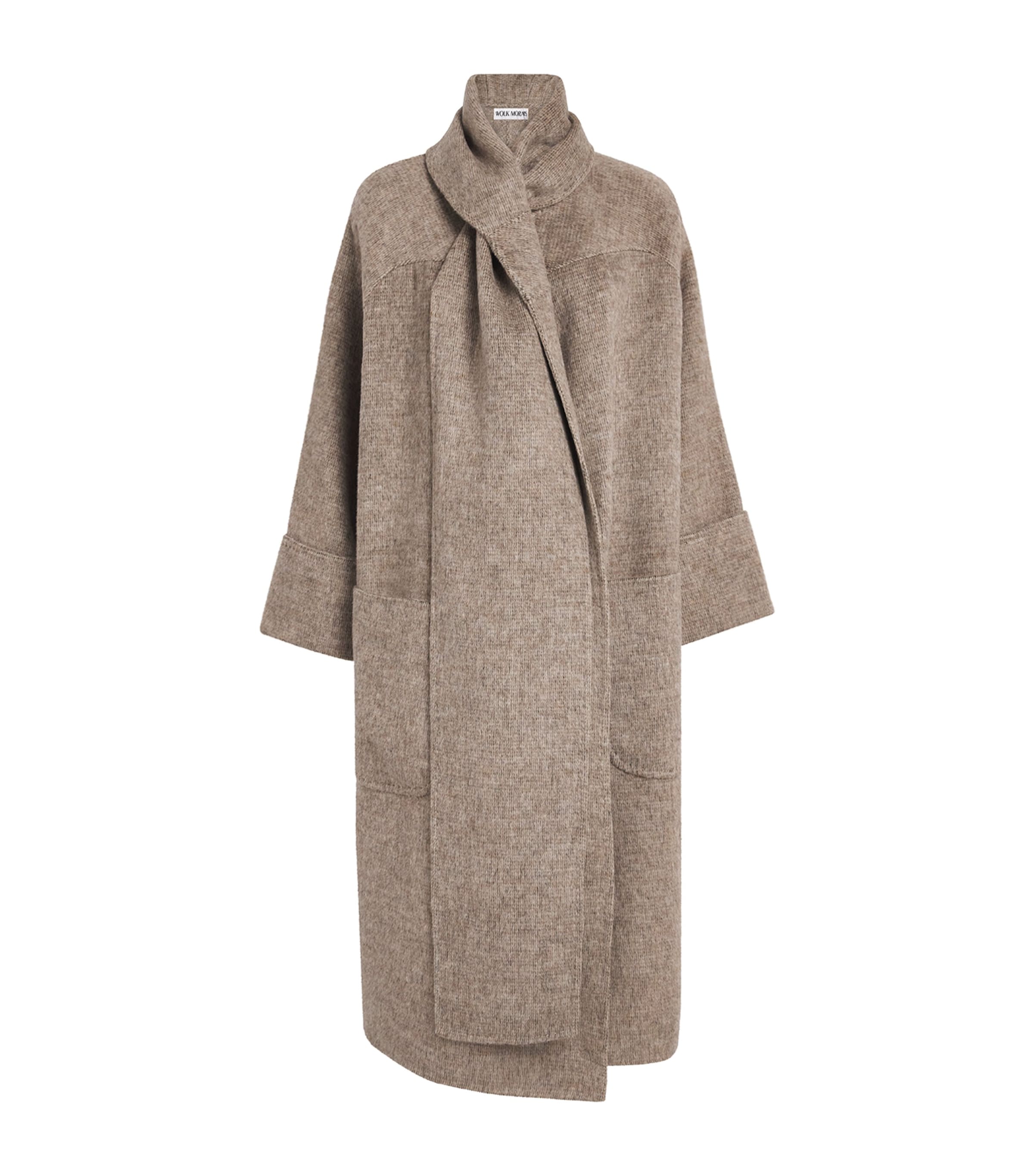 Wolk Morais Womens Cashmere High-Neck Cunardier Coat Taupe