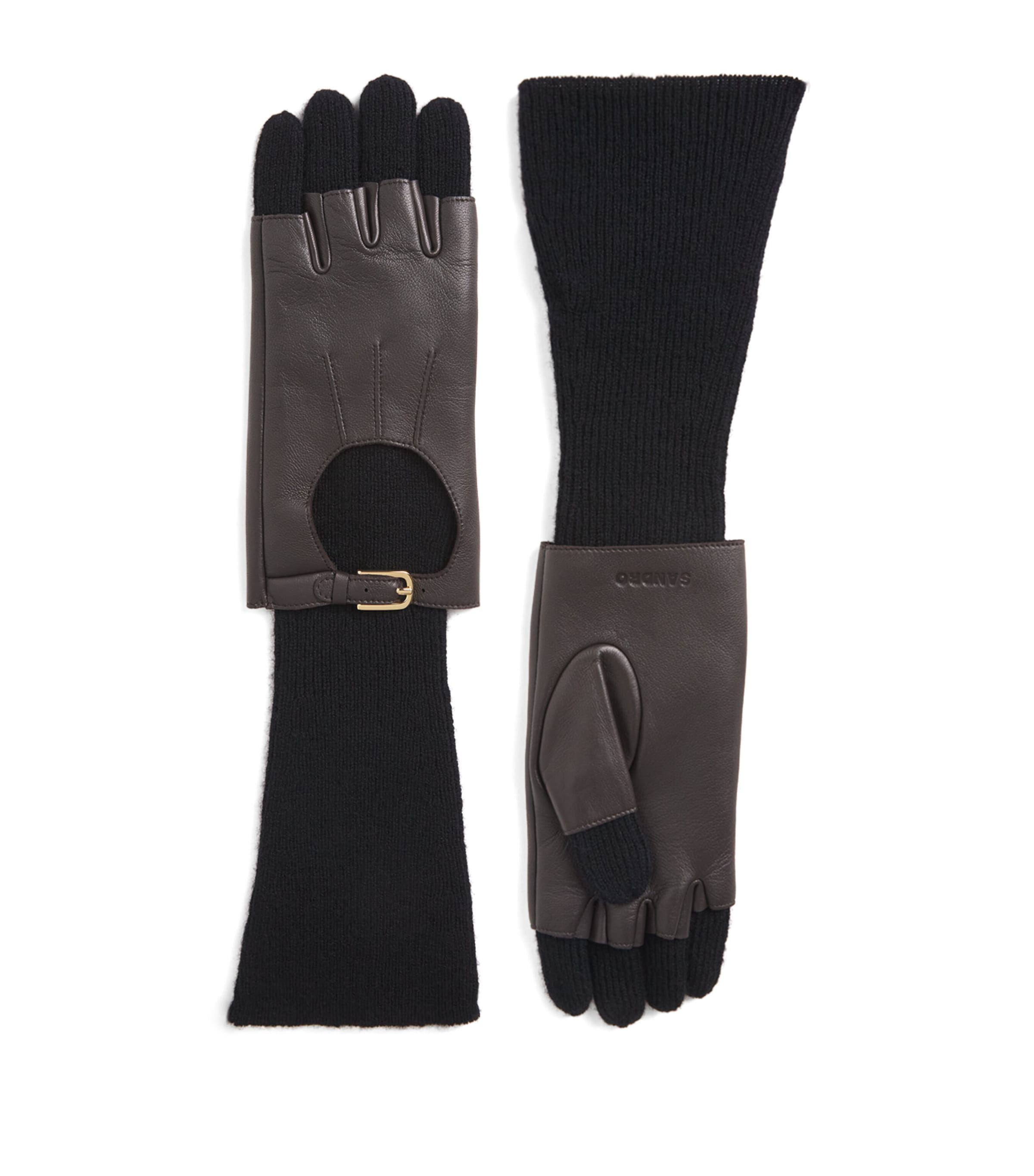 Wool-Blend Leather-Trim Gloves