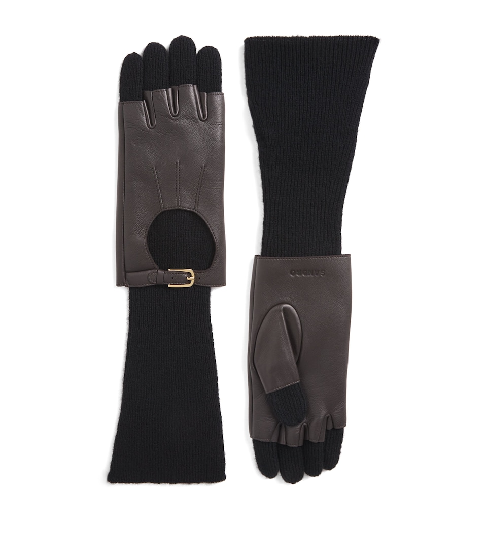 Wool-Blend Leather-Trim Gloves