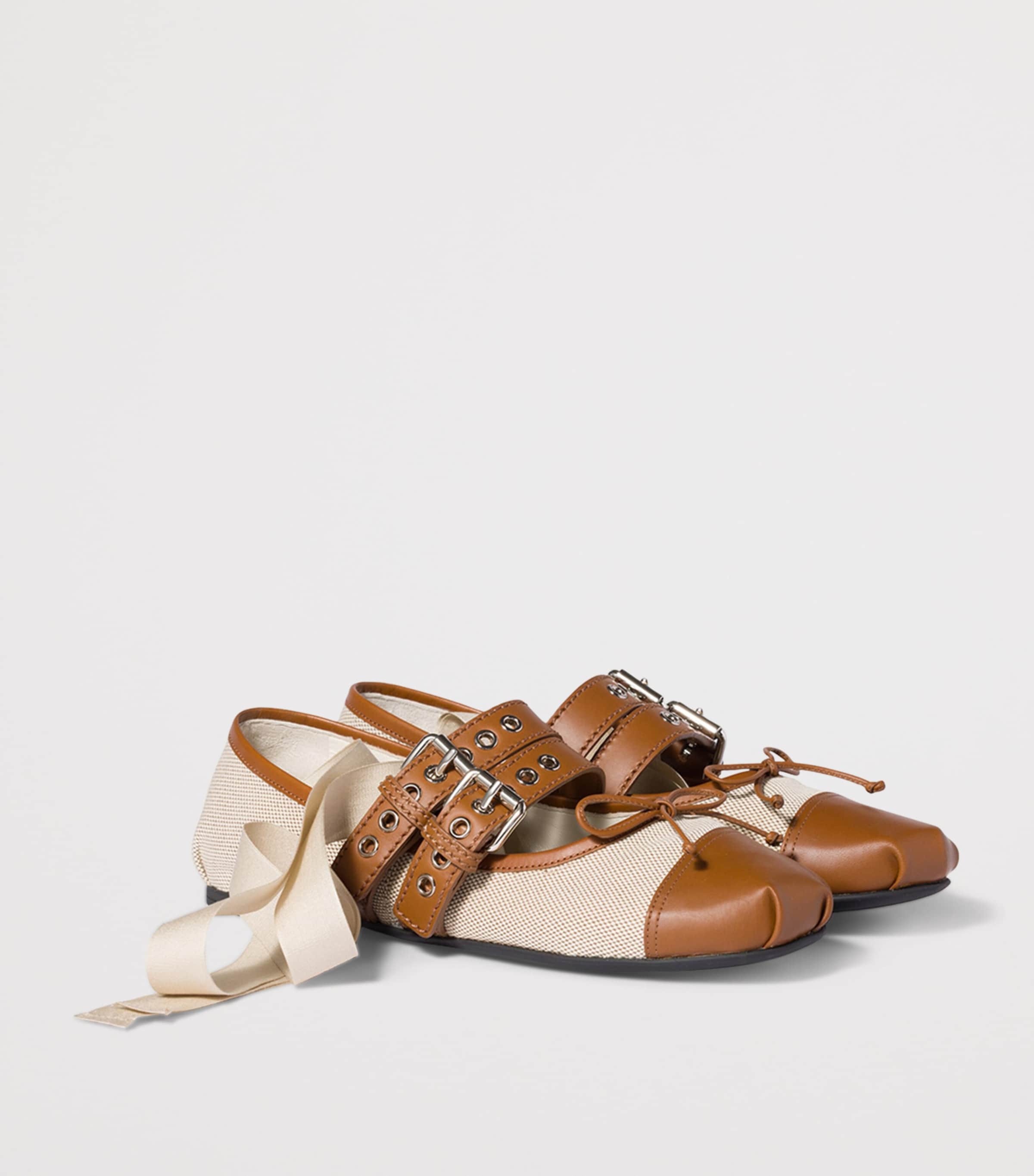 Canvas Leather-Strap Ballet Flats