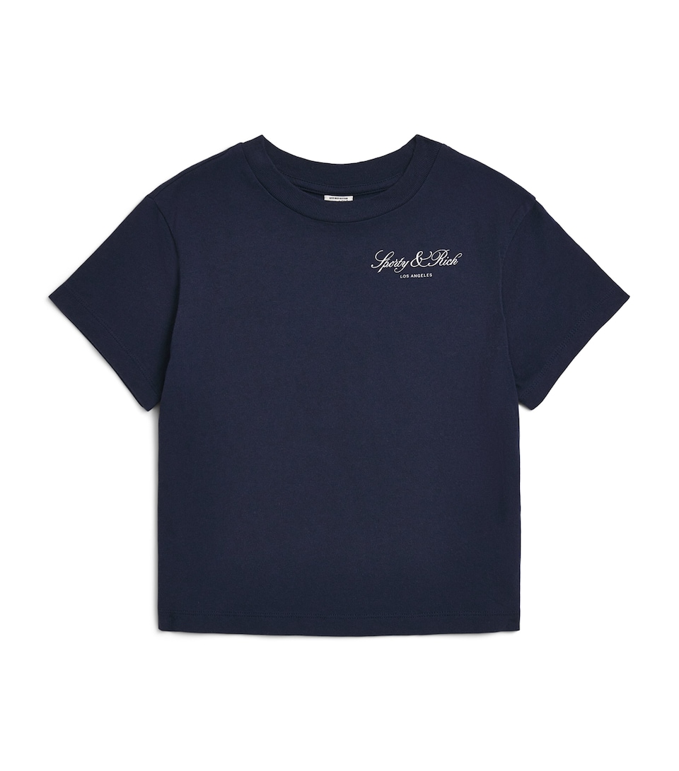SPORTY & RICH KIDS Cotton Logo T-Shirt (2-14 Years) Dark Navy/white