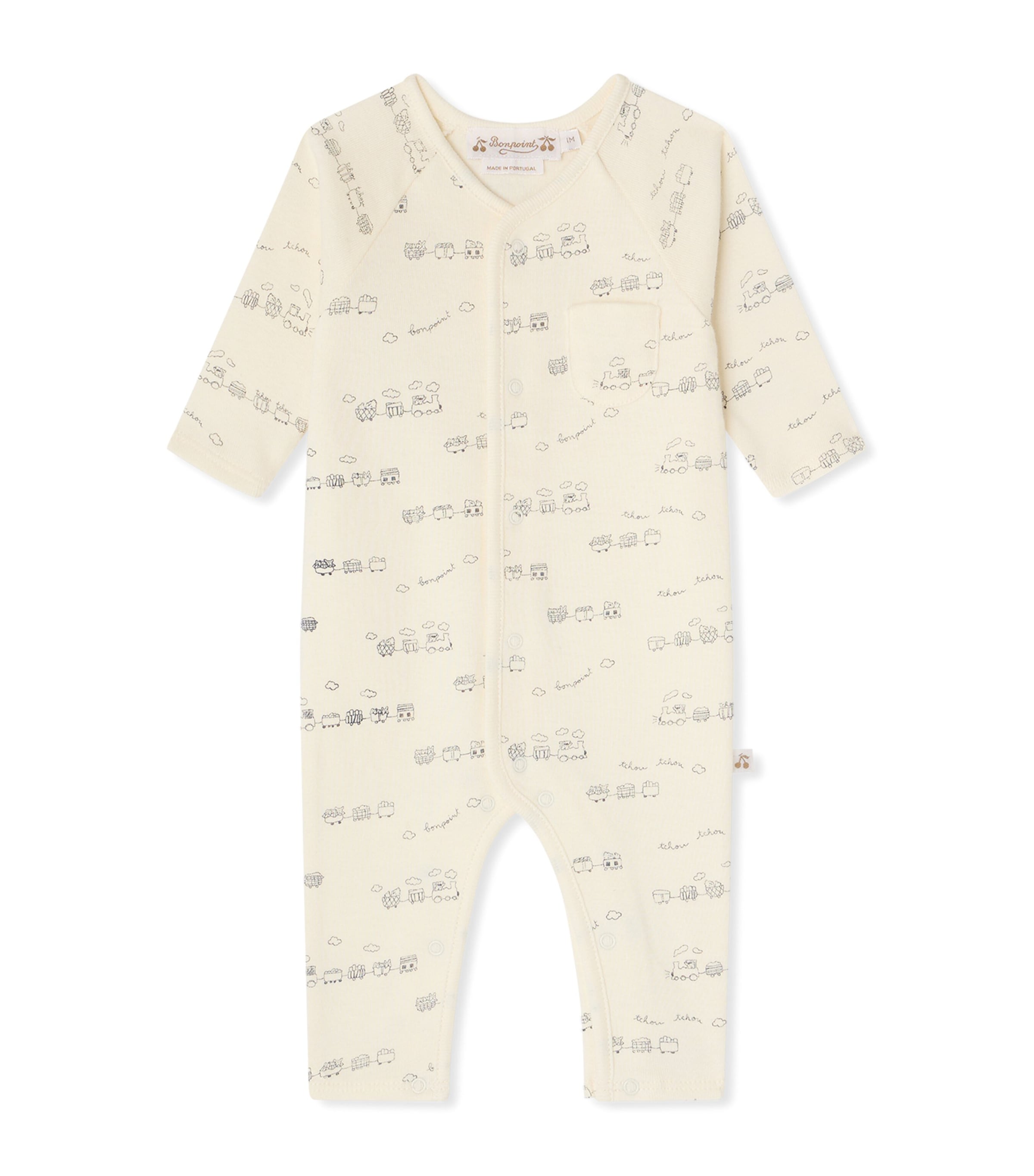 Bonpoint Cotton Train Print Playsuit (1-18 Months) Imp Bleu