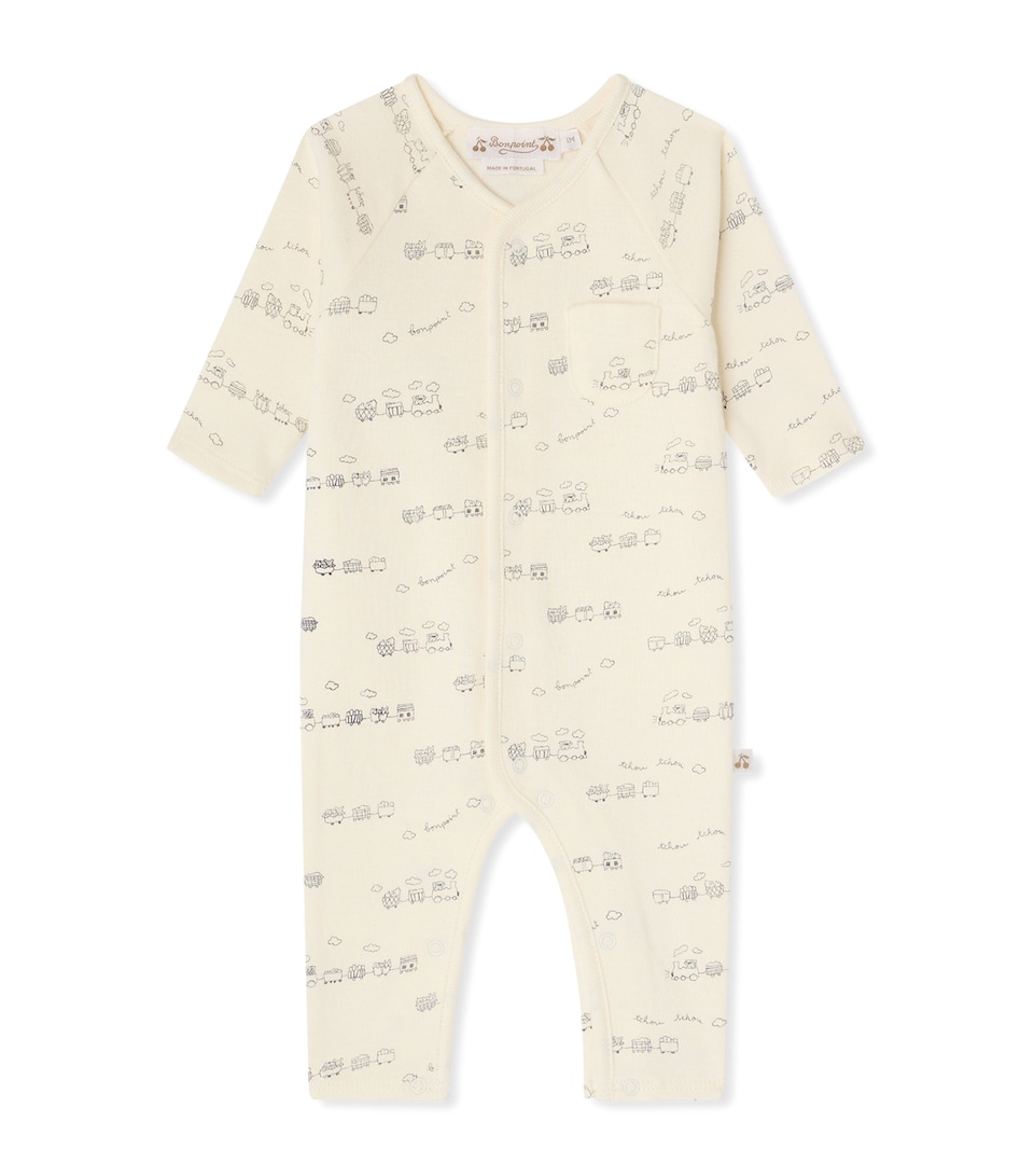 Bonpoint Cotton Train Print Playsuit (1-18 Months) Imp Bleu