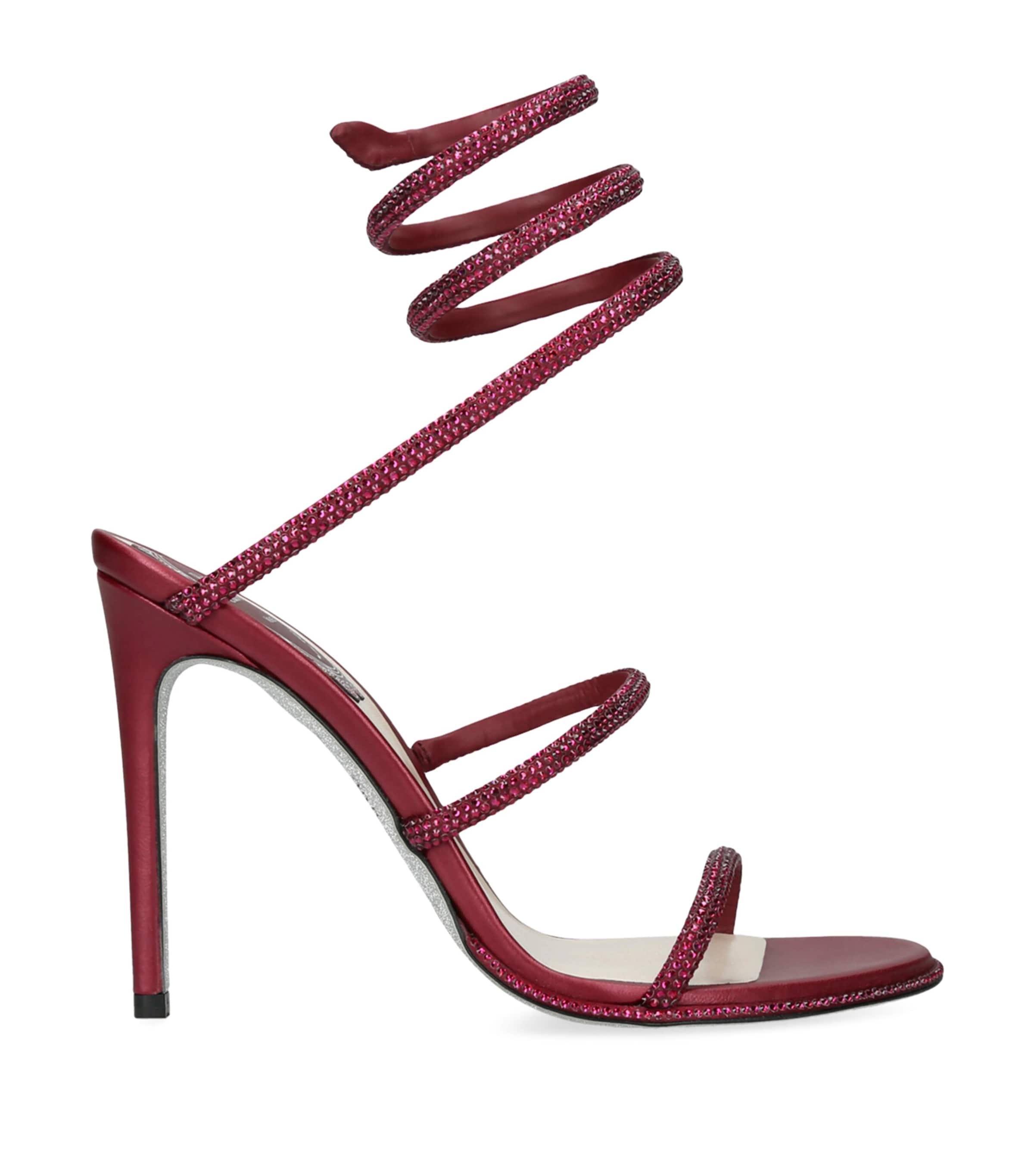 René Caovilla Satin Embellished Cleo Heeled Sandals 105 Wine