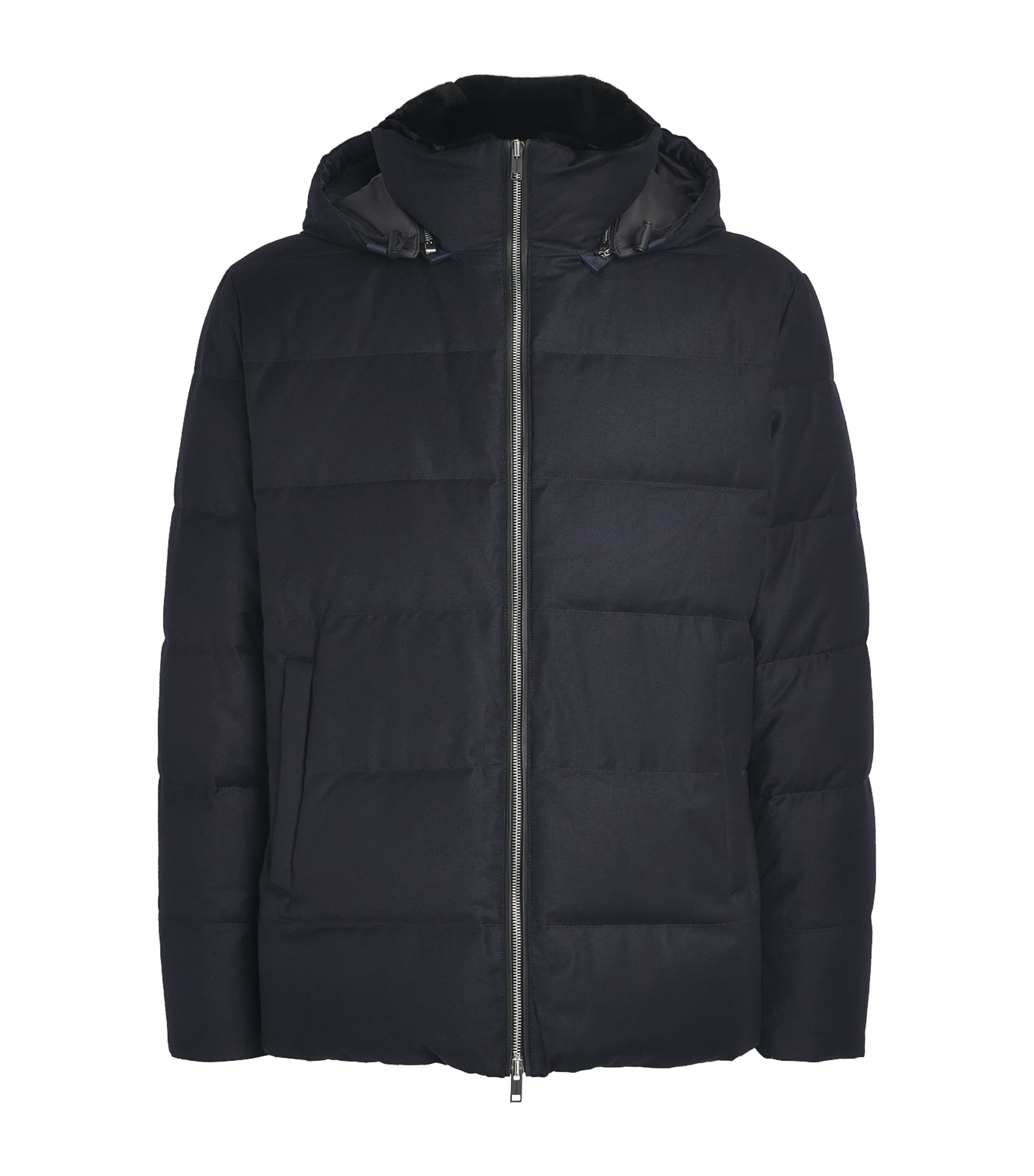 Yves Salomon Mens Down Wool-Silk Hooded Parka Dark Navy
