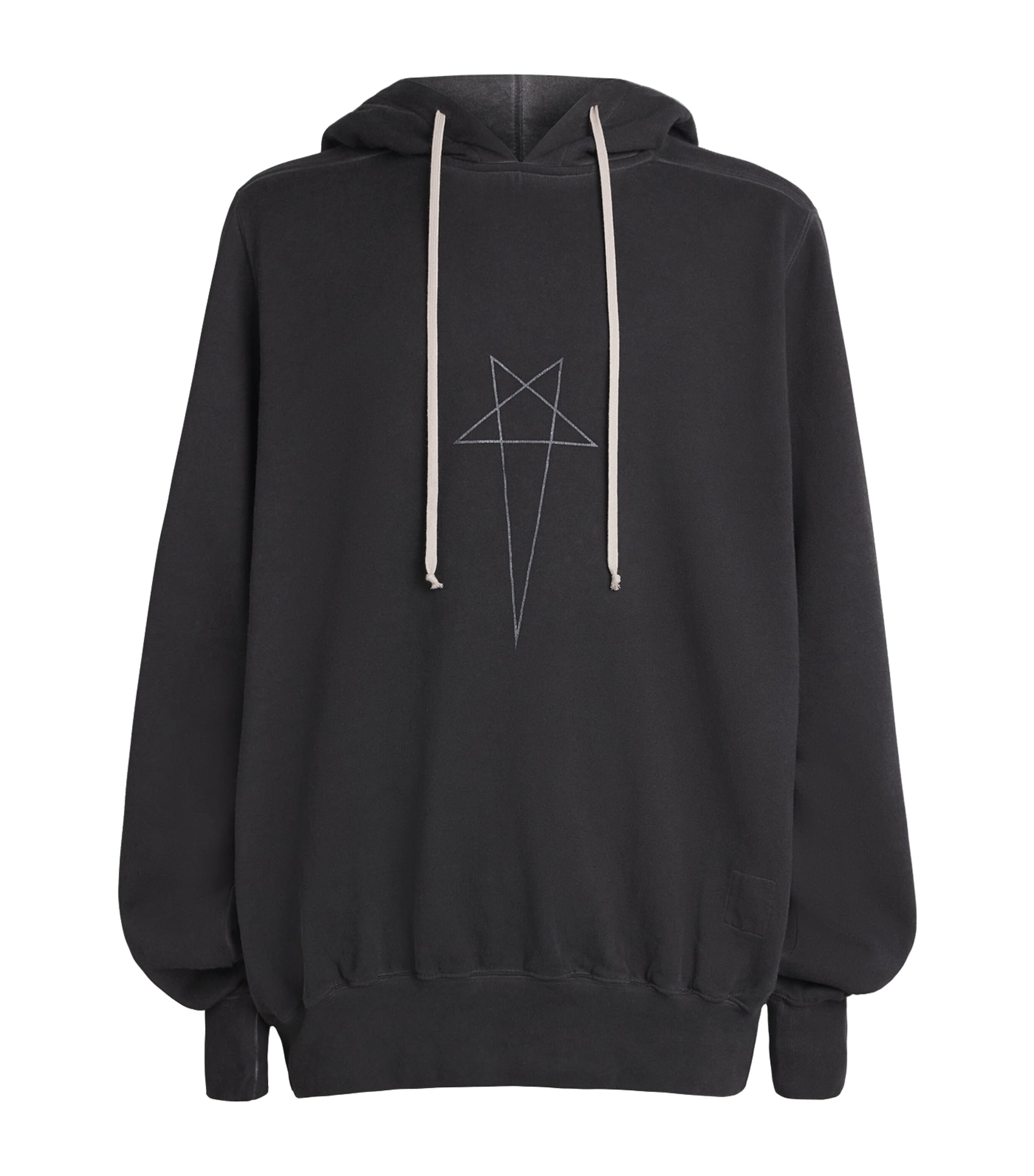 Rick Owens Mens Cotton Pentagram Hoodie Fad Blk/slvr
