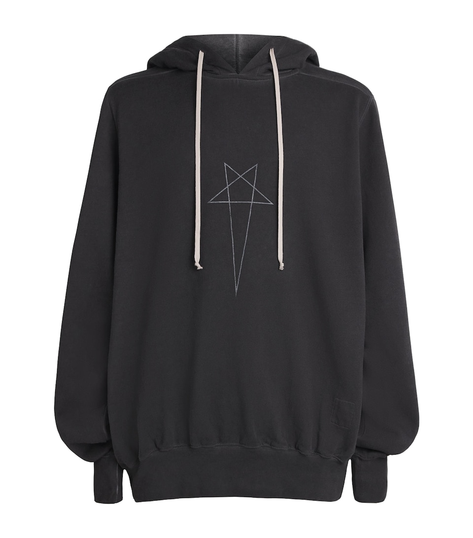 Rick Owens Mens Cotton Pentagram Hoodie Fad Blk/slvr