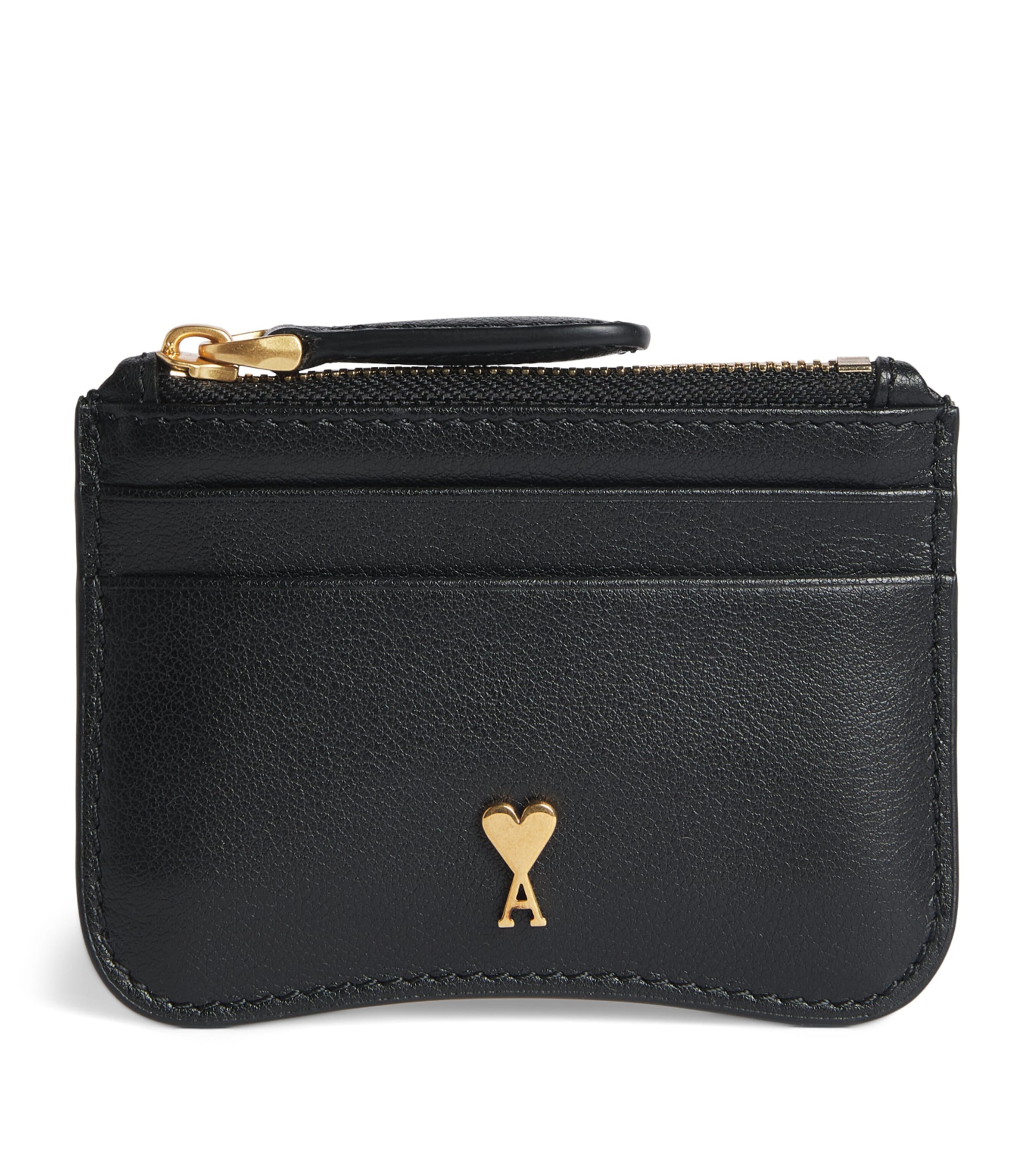 AMI Paris Leather Paris Zipped Card Holder Noir/lton Vibre