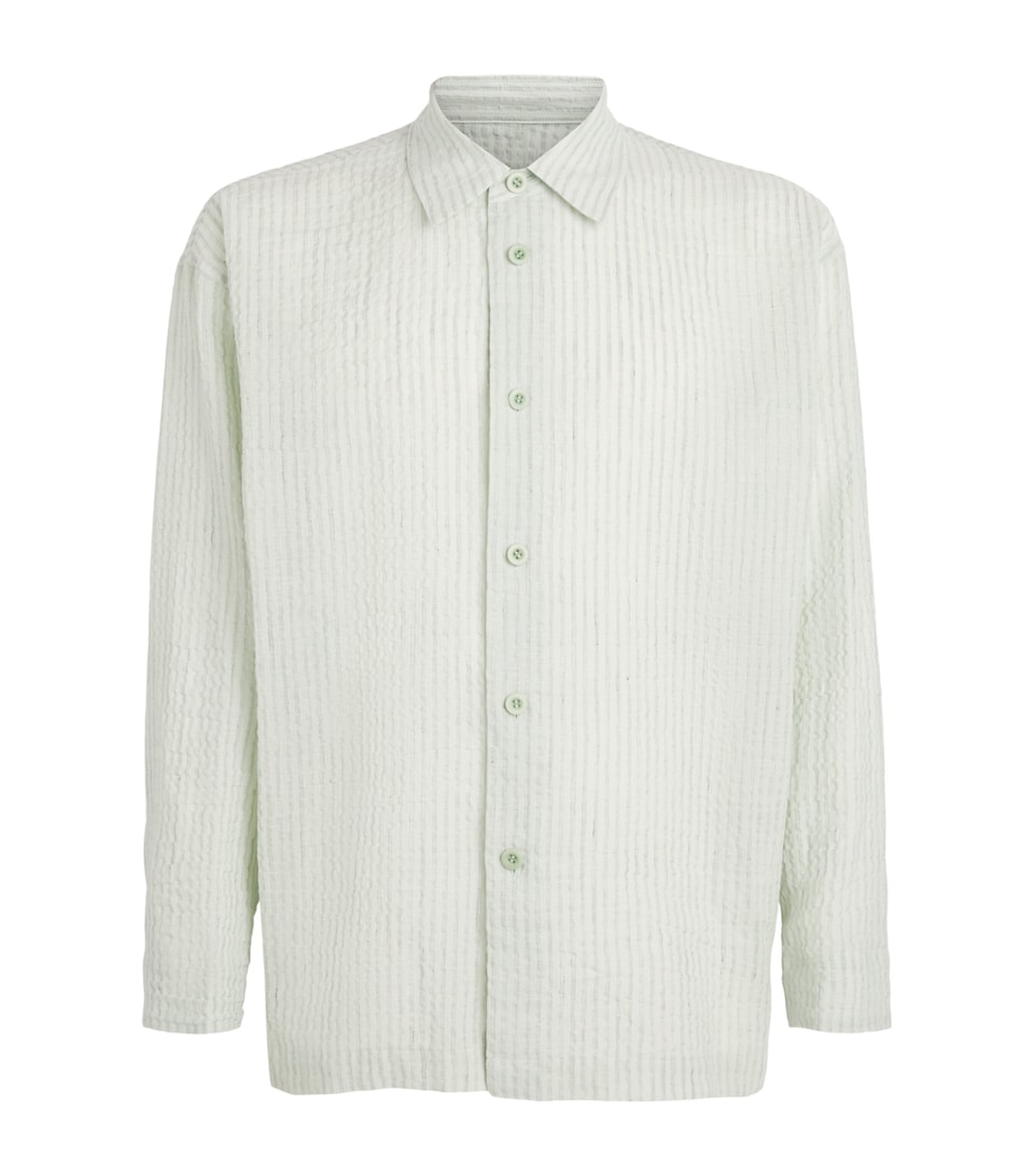 IM MEN Mens Cotton-Linen Stripe Shrink Shirt Sage Green