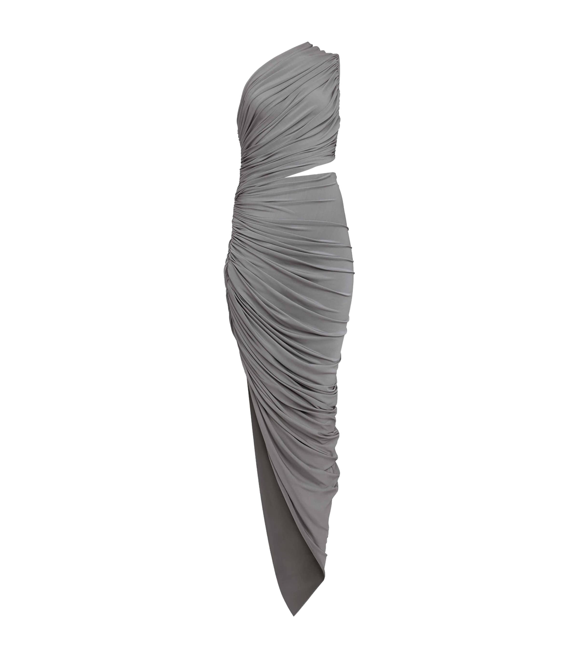 Gathered Asymmetric Midi Dress