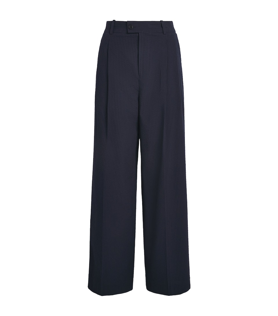 With Nothing Underneath Womens Seersucker Rampling Trousers Navy Blue