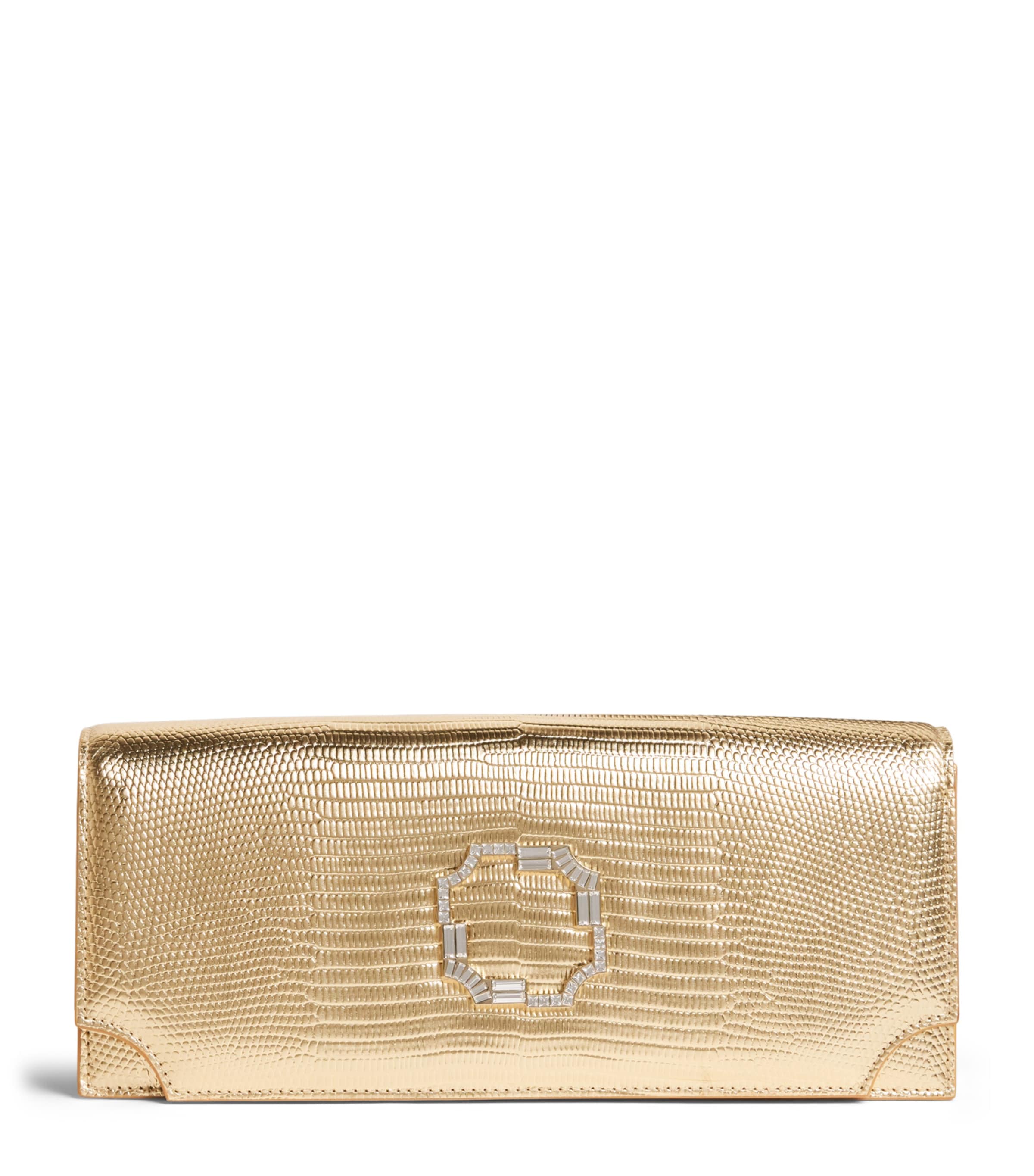 Malone Souliers x Harrods Exclusive Metallic Leather Embossed Vivien Clutch Bag Antique Gold
