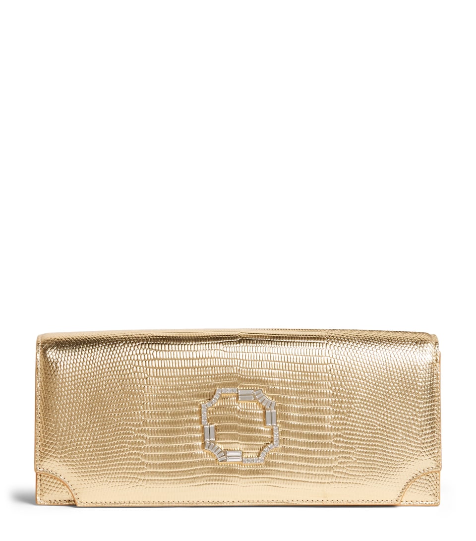 Malone Souliers x Harrods Exclusive Metallic Leather Embossed Vivien Clutch Bag Antique Gold