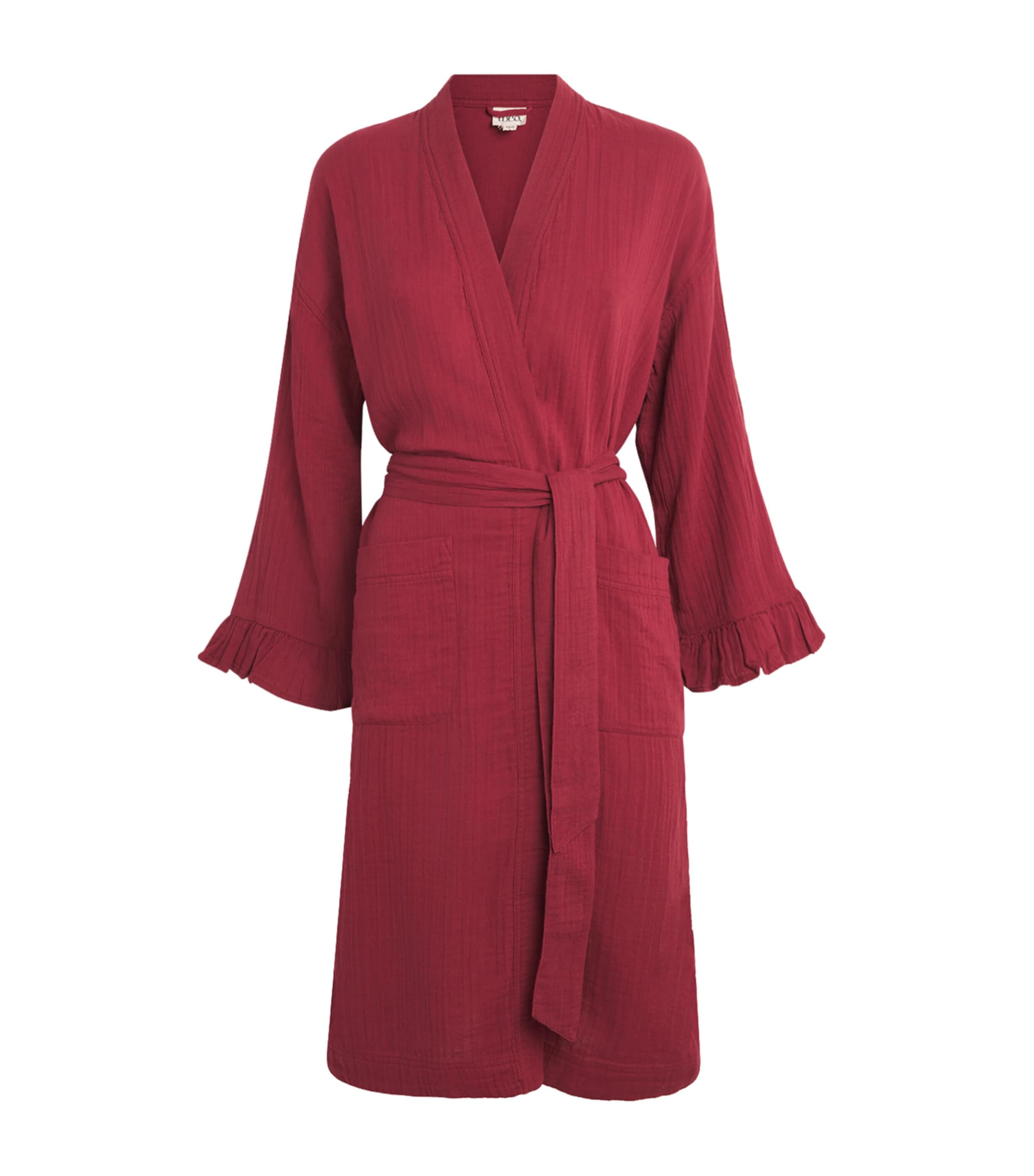 TBCO Womens Cotton Textured Robe Red Ruffle