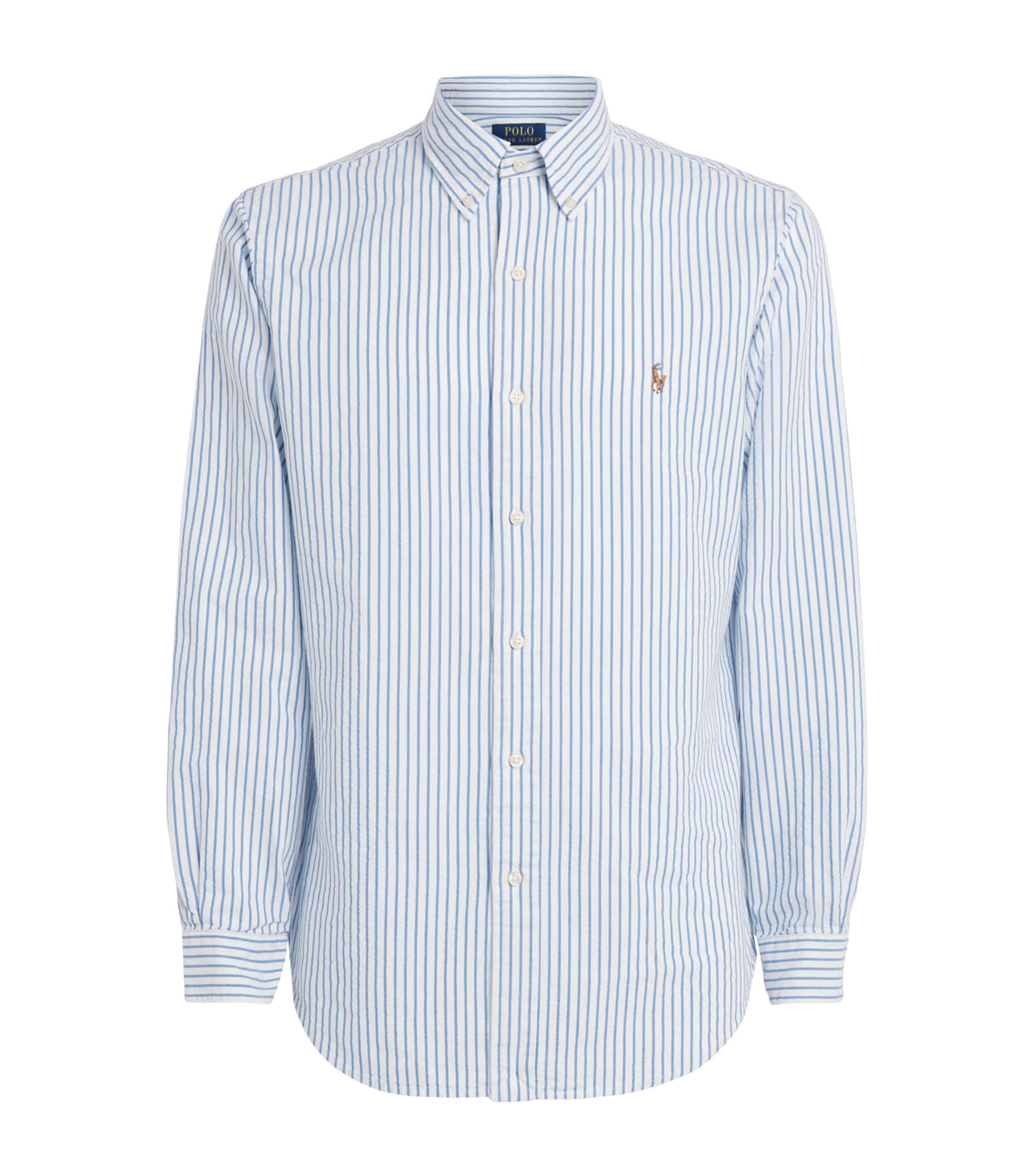 Polo Ralph Lauren Mens Cotton Seersucker Stripe Shirt White Bsr Blue