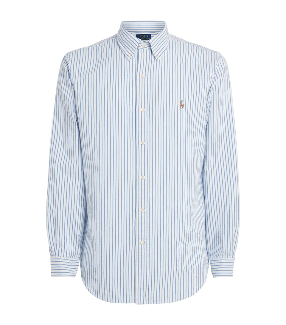 Polo Ralph Lauren Mens Cotton Seersucker Stripe Shirt White Bsr Blue