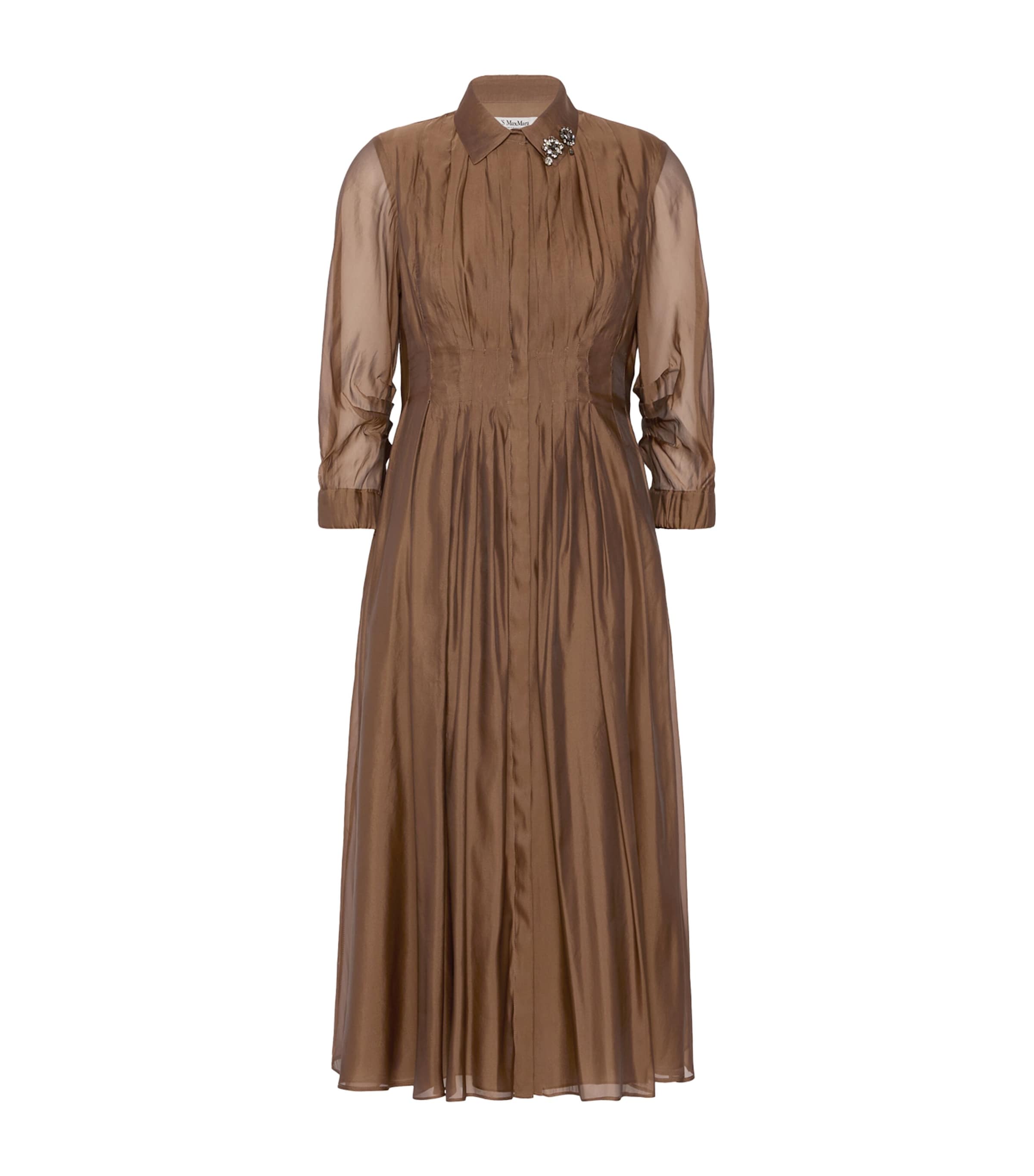 Max Mara Womens Silk-Blend Midi Shirt Dress Honey