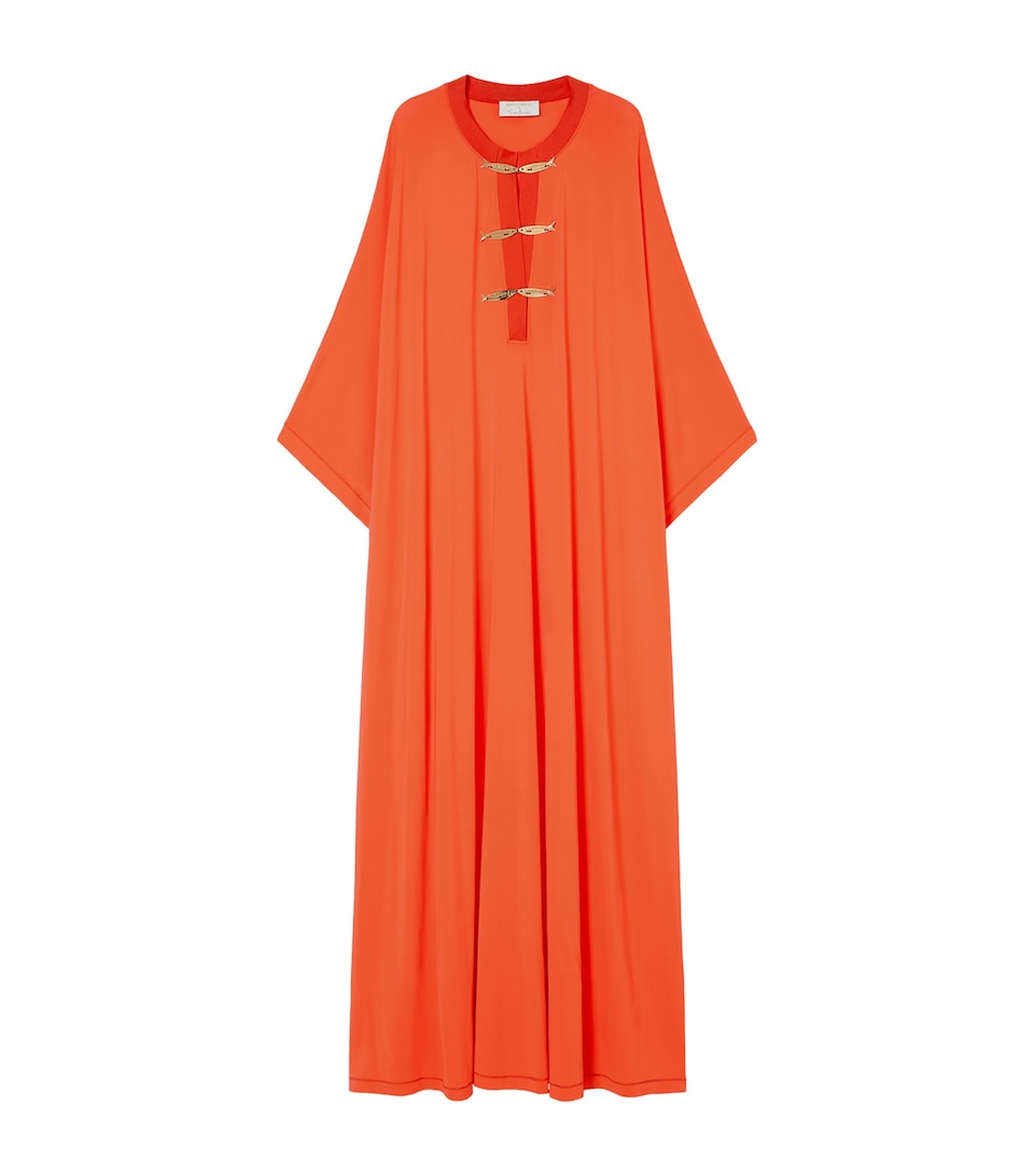 Marina Rinaldi Womens Jersey Fish-Detail Maxi Dress Coral