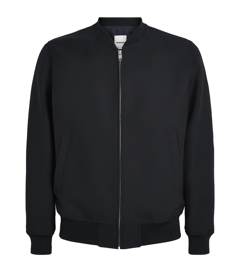 Sandro Paris Mens Wool-Blend Bomber Jacket Navy Blue