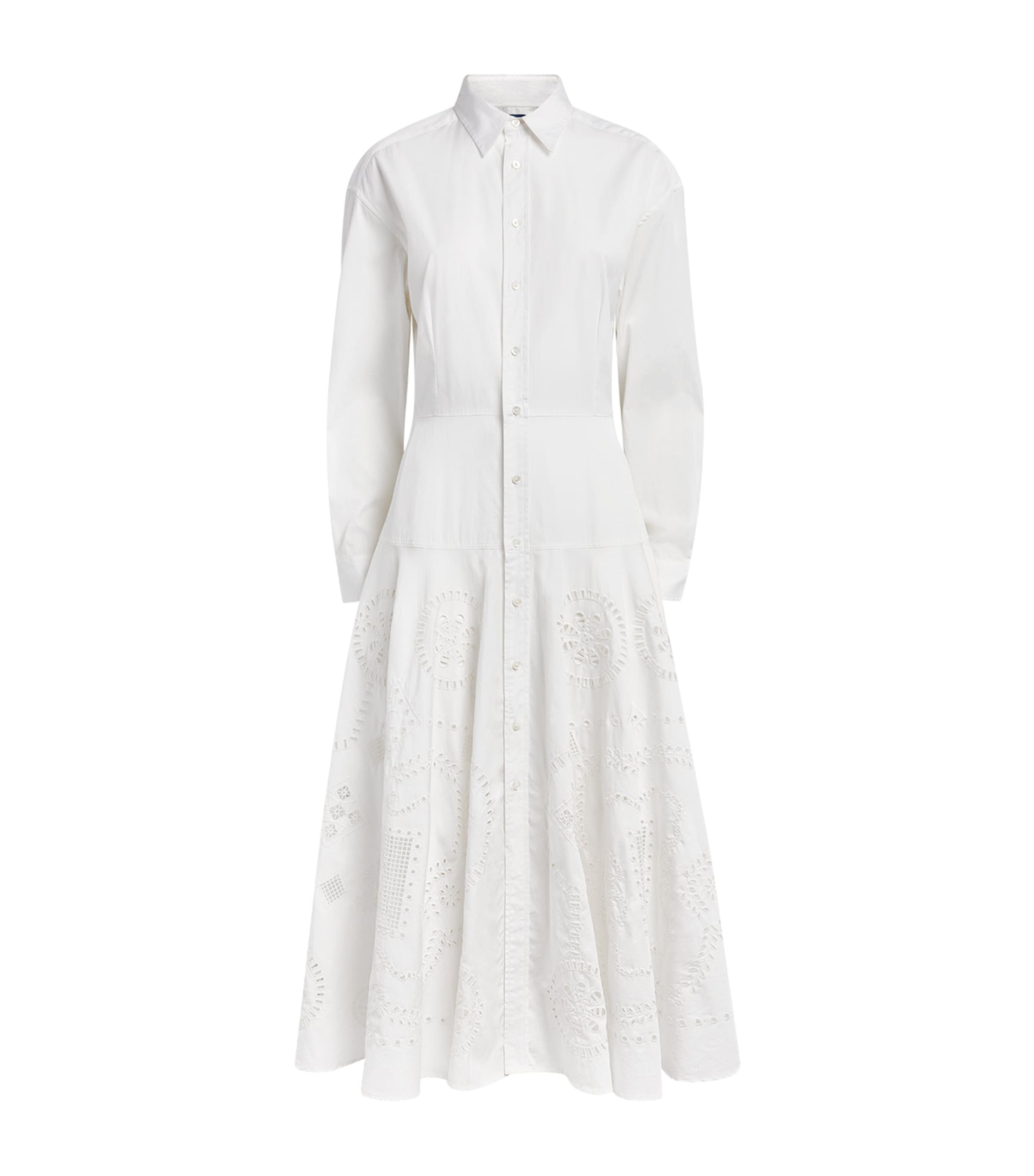 Polo Ralph Lauren Womens Cotton Embroidered Shirt Dress White