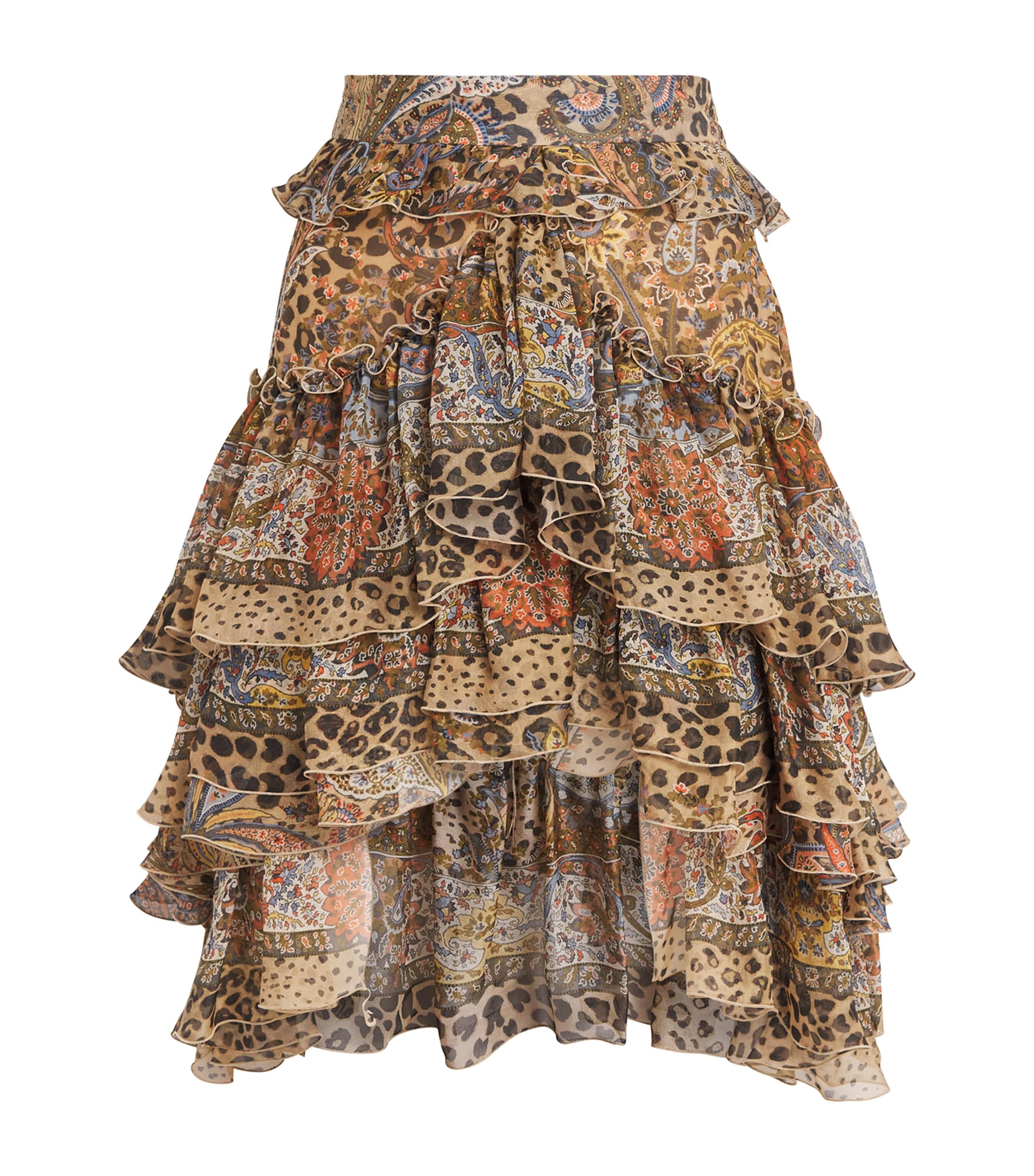 Silk Print Tiered Mini Skirt