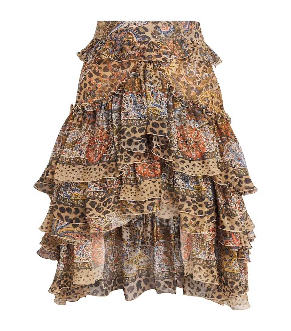 Silk Print Tiered Mini Skirt