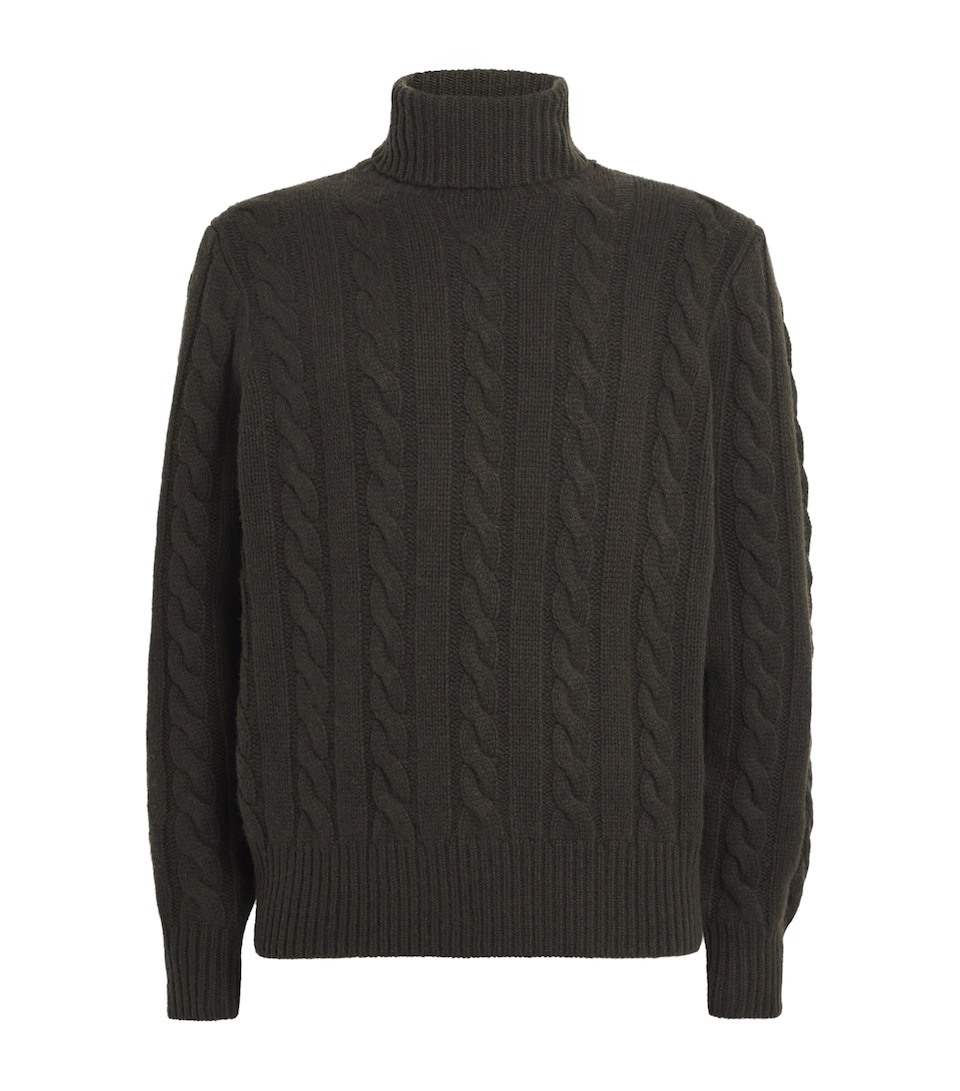Wool-Cashmere Cable-Knit Rollneck Sweater