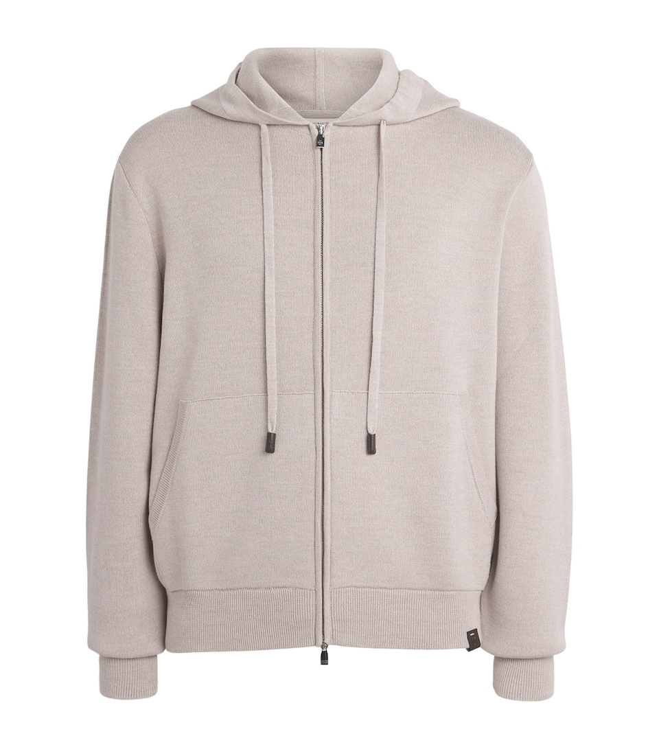 JACOB COHËN Mens Wool-Silk Knitted Zip-Up Hoodie Melange Beige