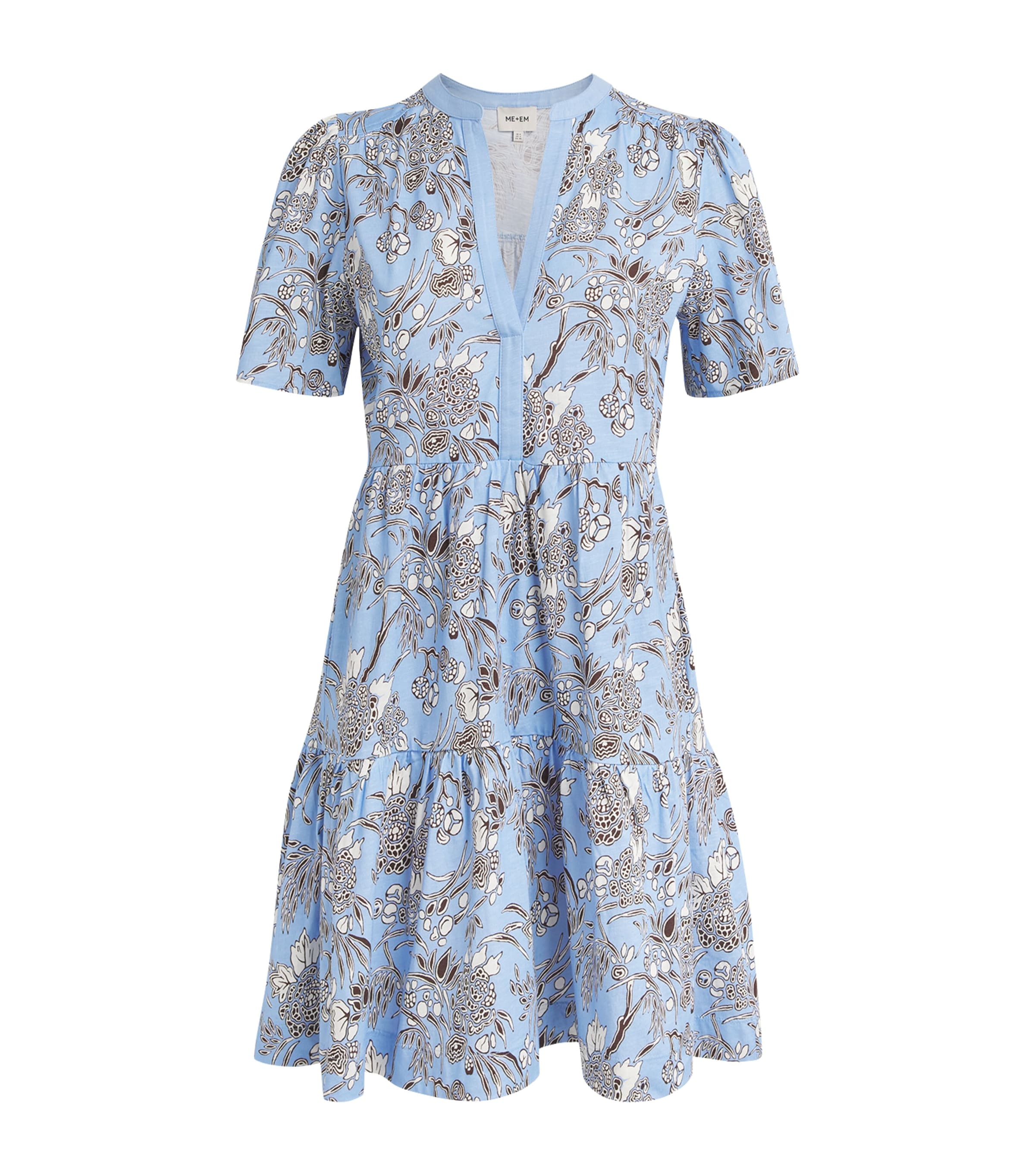 ME+EM Womens Organic Cotton Tiered Mini Dress Blue Multi