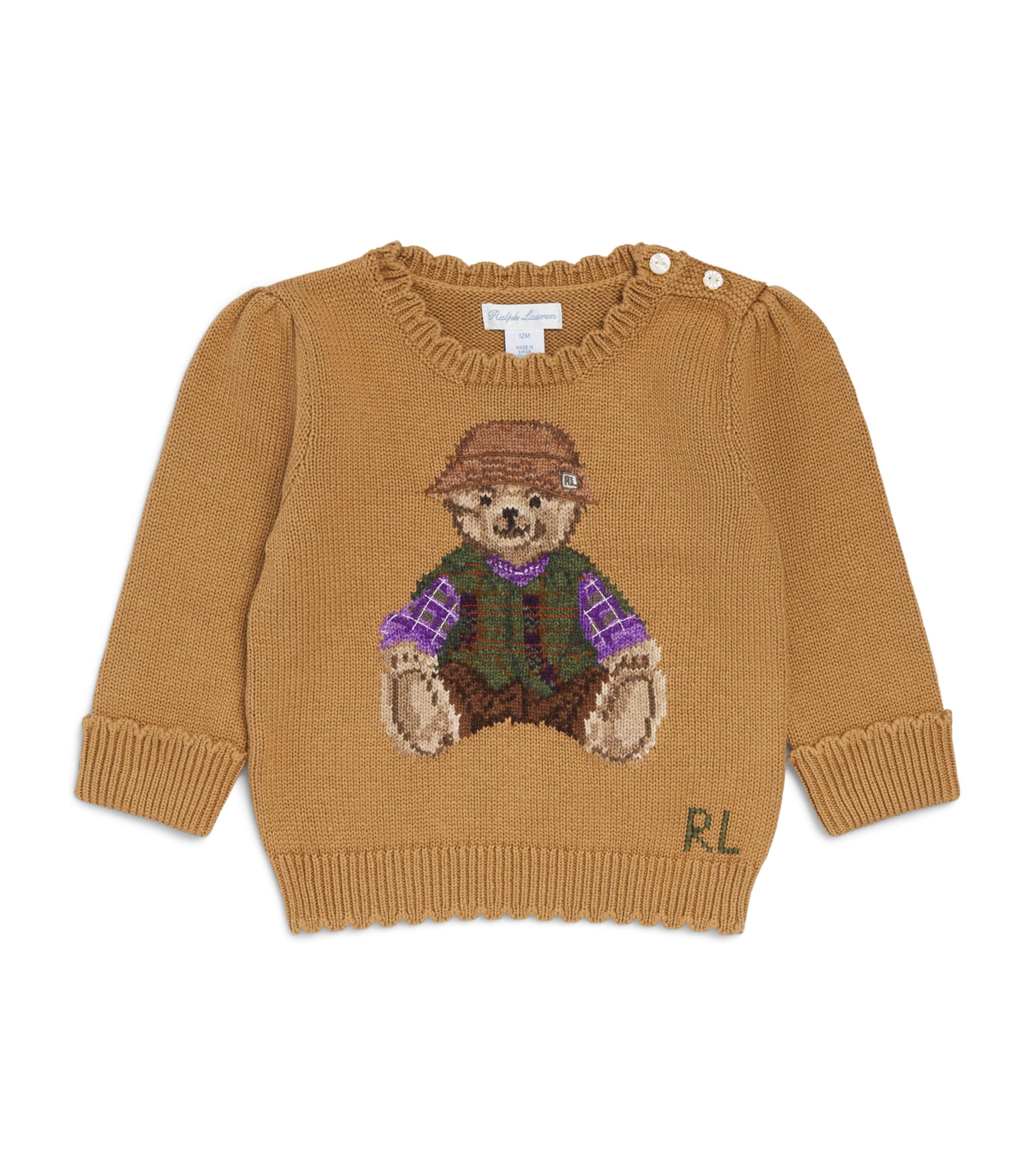 Ralph Lauren Kids Polo Bear Scalloped Sweater (3-24 Months) Berkshire Tan