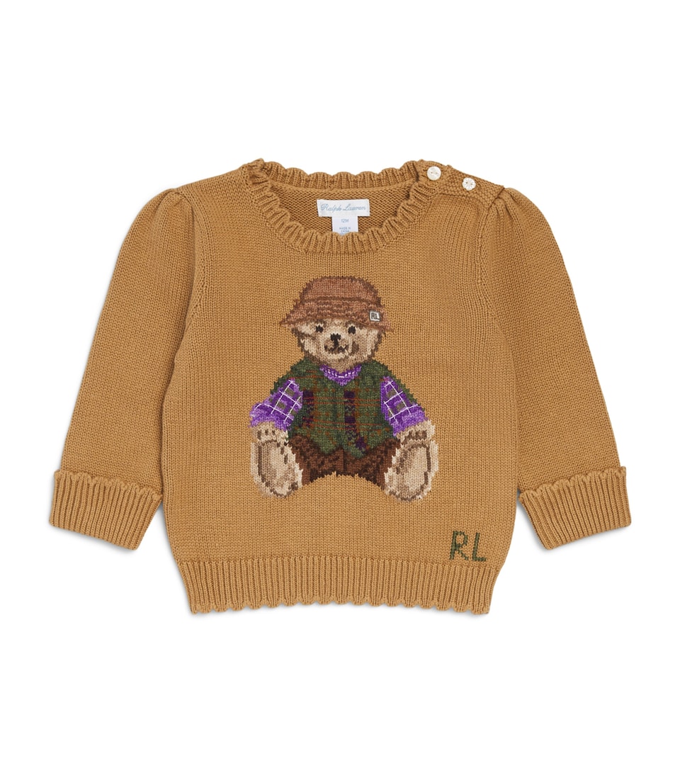 Ralph Lauren Kids Polo Bear Scalloped Sweater (3-24 Months) Berkshire Tan