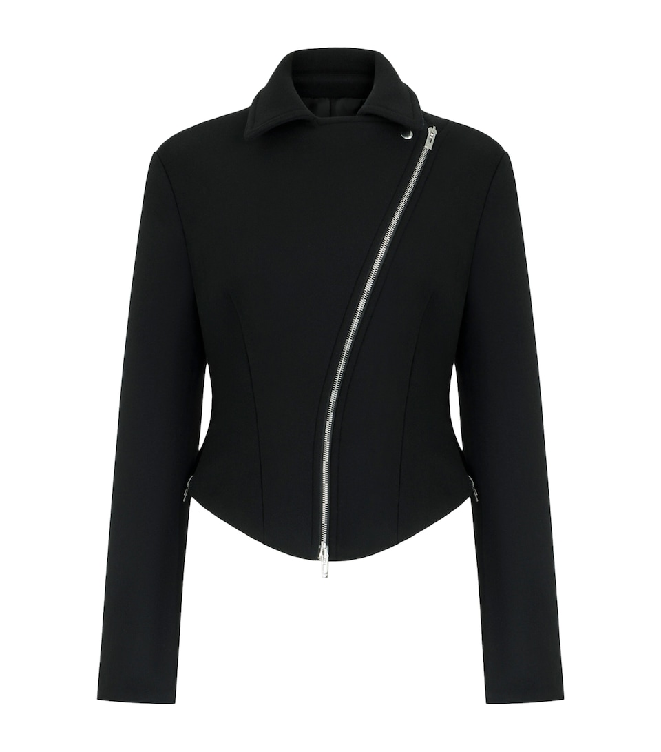 Alaïa Womens Double-Faced Wool Biker Jacket Black