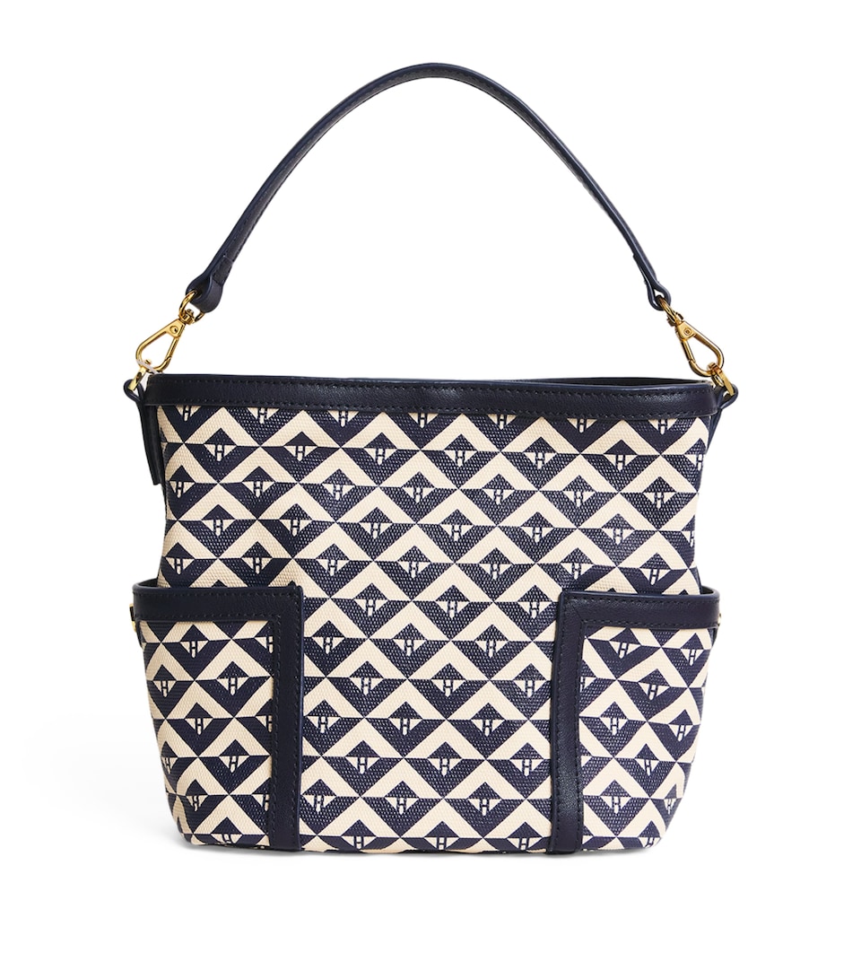 Harrods Coated Canvas Geometric Bucket Bag Navy