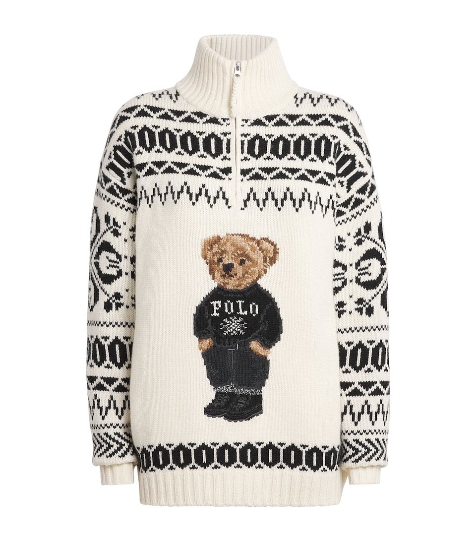 Polo Ralph Lauren Womens Wool-Cashmere Polo Bear Sweater Authentic Cream